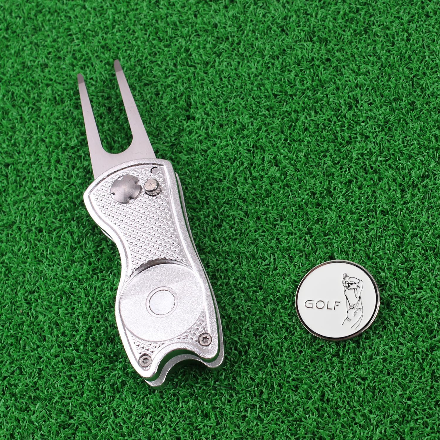 THJOPOKEEL Divot Repair Tool with 2 Ball Markers+ 1 Hat Clip Golf Divot Tool Divot Repair Tool Switchblade Golf Green Repair Fork Portable and Folding image number 3