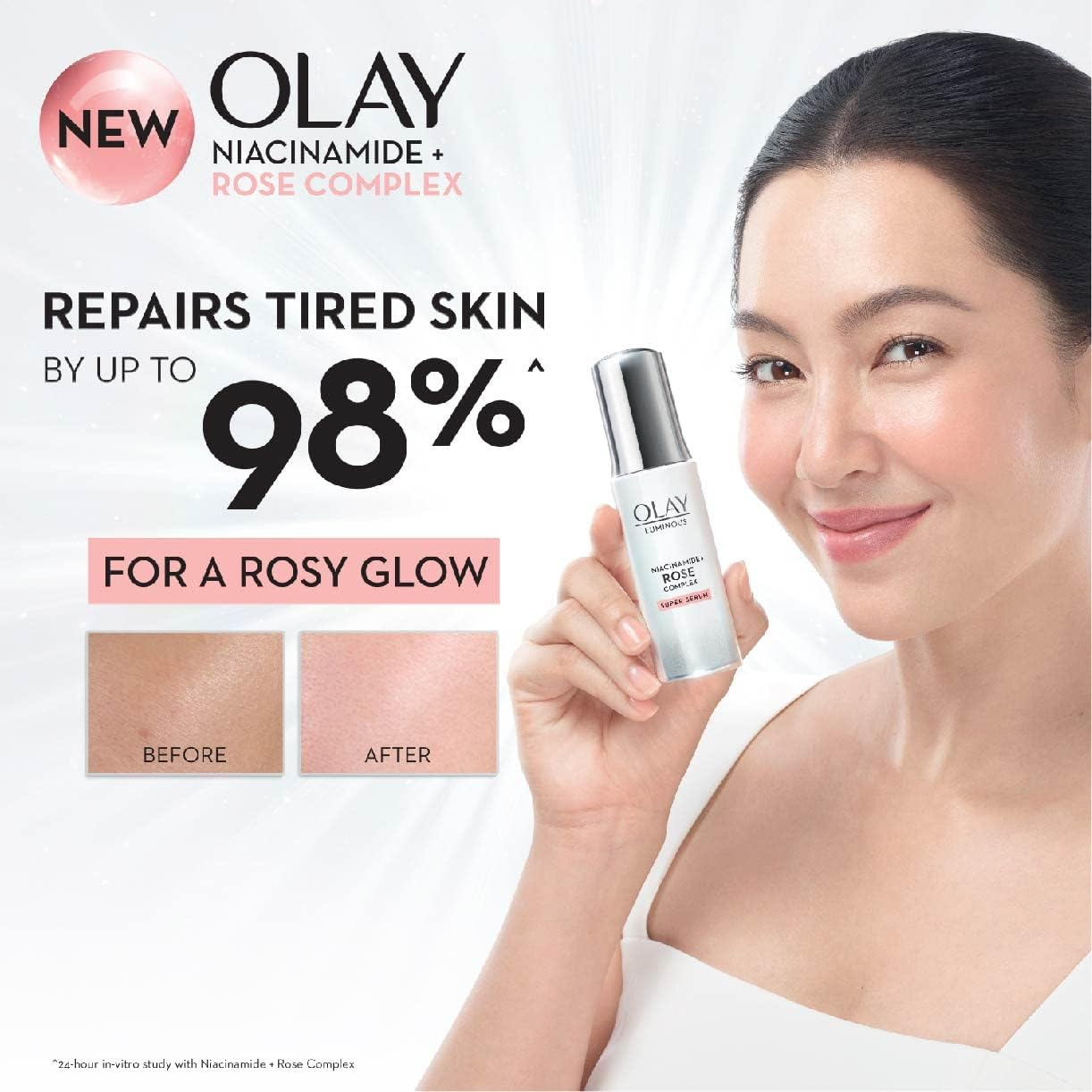 OLAY LUMINOUS 30Ml NIACINAMIDE + ROSE COMPLEX SUPER SERUM REPAIRS TIRED and DULL SKIN image number 2