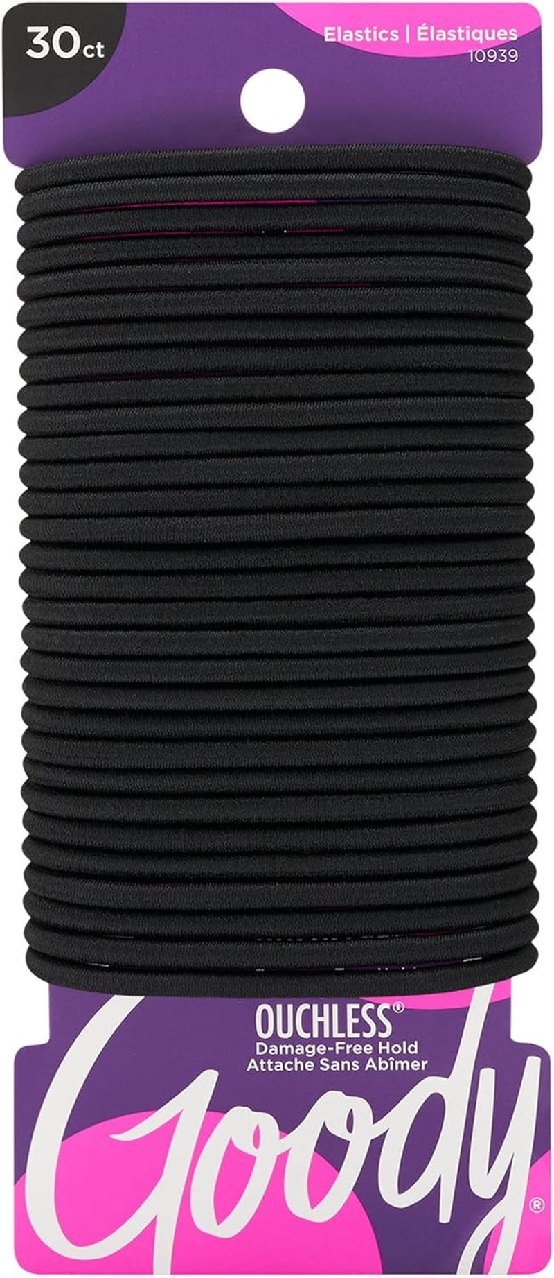 Goody Ouchless Hair Ties, Damage-Free Hold, 4MM Hair Elastics, Hair Styling Accessories for Women, All Hair Types, Black - 30 Ct