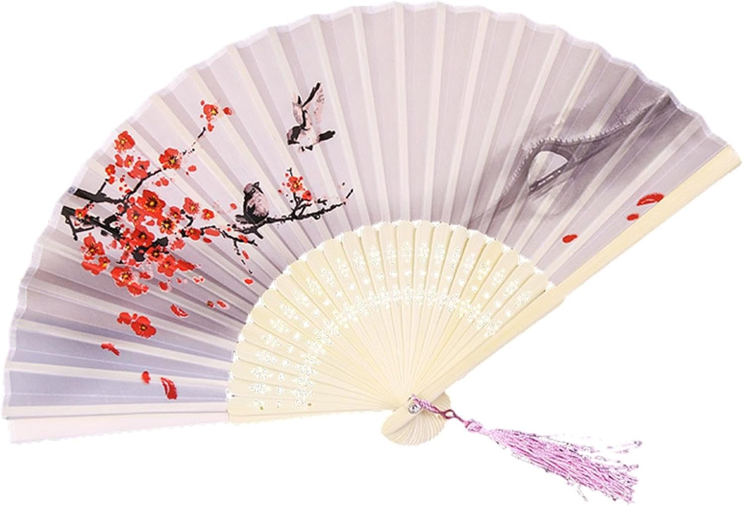 Small Folding Hand Fan - Japanese Silk Folding Fans | with Tassels Silk Bamboo Tassel Fan Antiquity Chinese Fan for Dance Bamboos Fan Manolyee - Style 7 image number 6