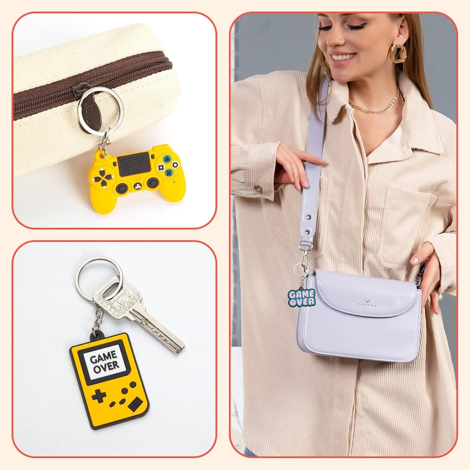 XUANZHI 18Pcs Game Keychain Keyring, Silicone Keyring Key Chain,Key Accessories for Kid Boy Girl Party Favors Gift image number 2