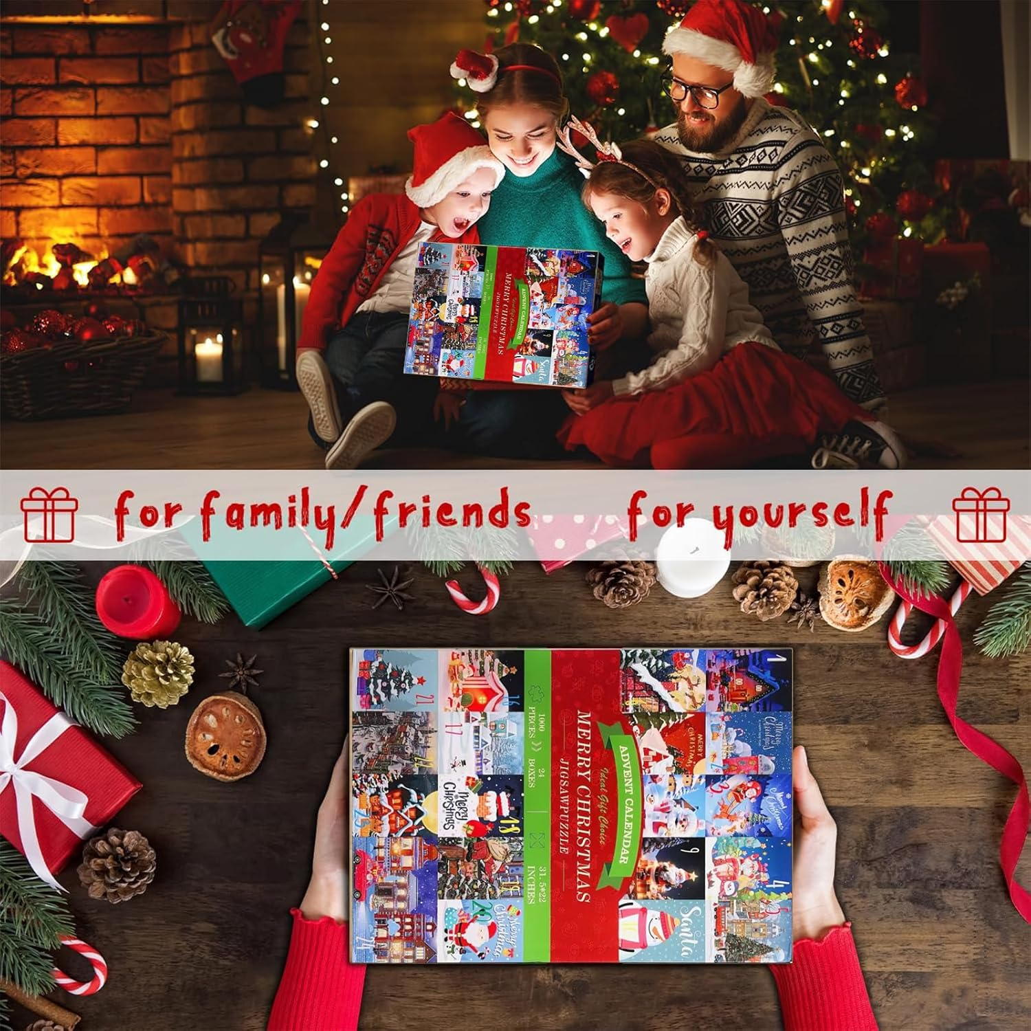 2025 Christmas Puzzles Advent Calendar for Kids Adults 1000 Pieces, Christmas Puzzle Countdown Calendar 24 Days, Xmas Jigsaw Puzzle