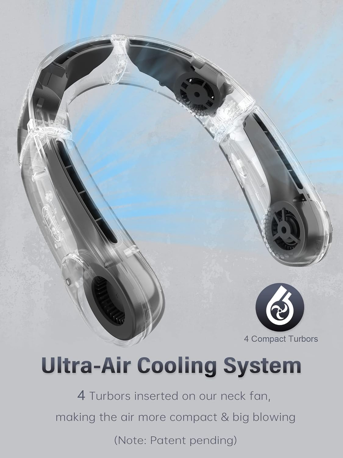 Korbot Modern Black Wearable Neck Fan, 3 Speeds, Foldable, Adjustable Air Vent, Rechargeable USB-C, 5200Mah Battery, Highly Efficient, Low Noise, Ideal for Travel, Kitchen, Indoor Use image number 6