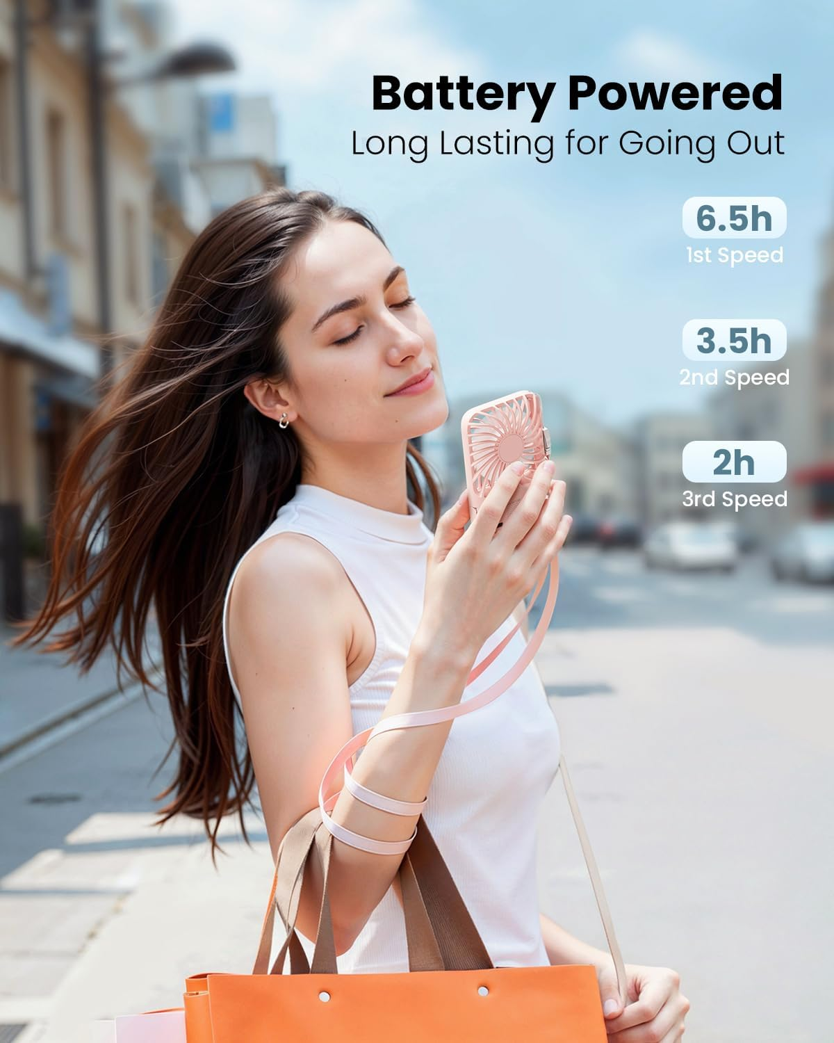 Gaiatop Portable Handheld Fan, Folding Stand for Desktop, 3 Speed LED Makeup Mirror with Light, Rechargeable Mini Personal Fans Small Travel Essentials Gifts for Women Girls Pink