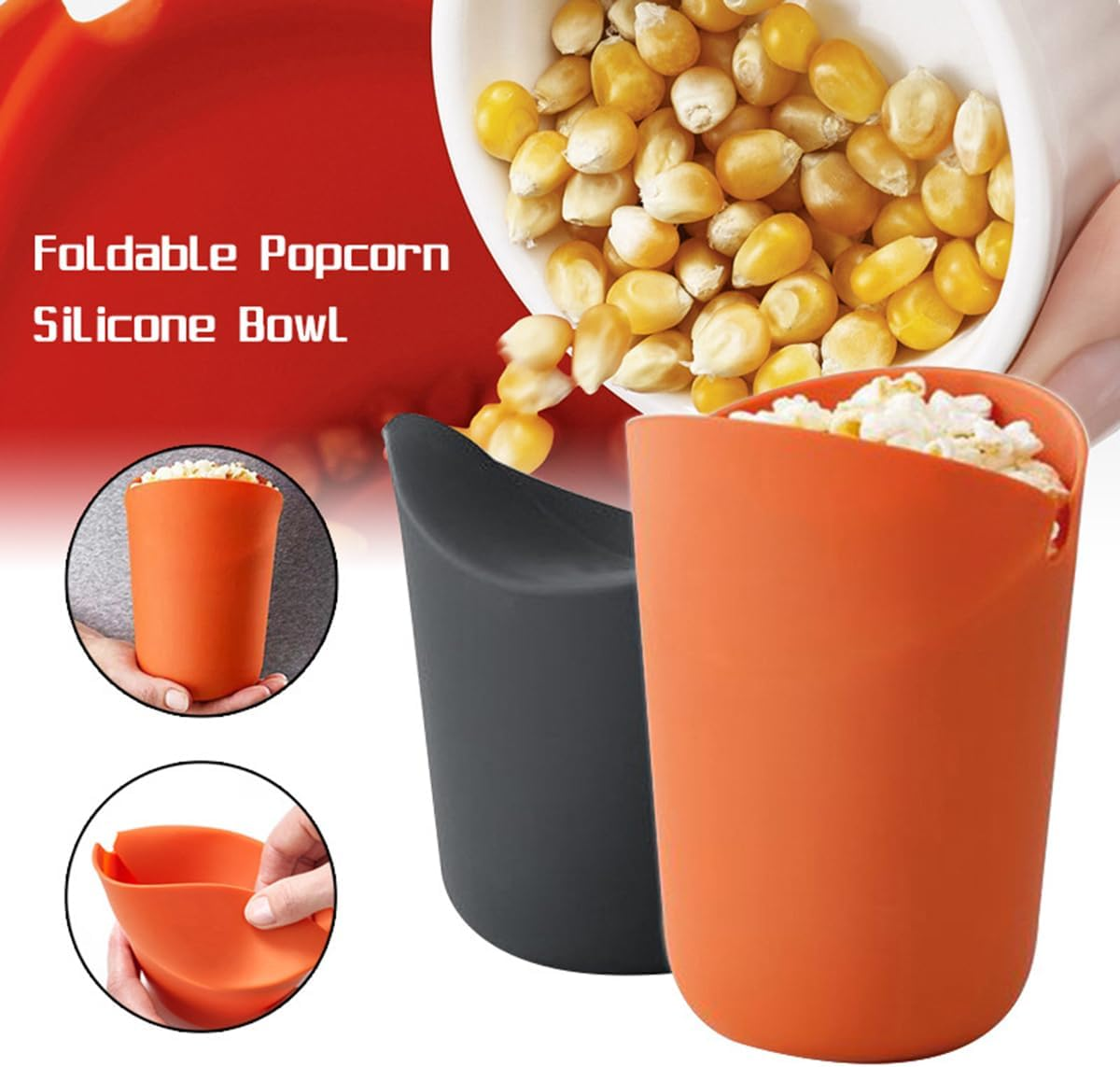 Silicone Popcorn Popper - Set of 2 Single Serve Reusable Popcorn Makers - Microwave Collapsible for Family Movie Night at Home