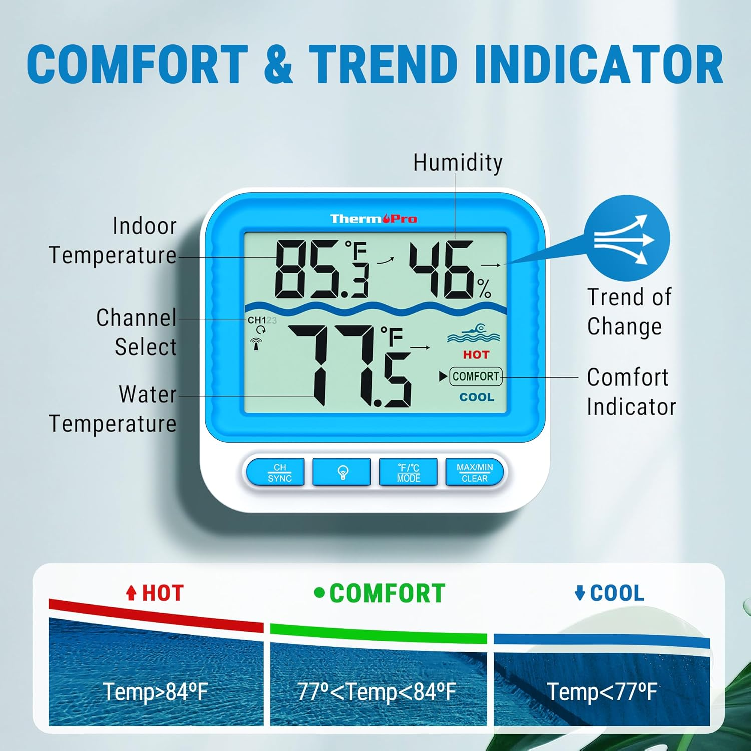 Thermopro Waterproof Wireless Pool Thermometer Easy Read, Digital Pool Thermometer Floating for Swimming Pool, Upgraded IPX8 Water Temperature Monitor for Hot Tub/Cold Plunge/Ice Bath/Aquarium/Pond image number 4