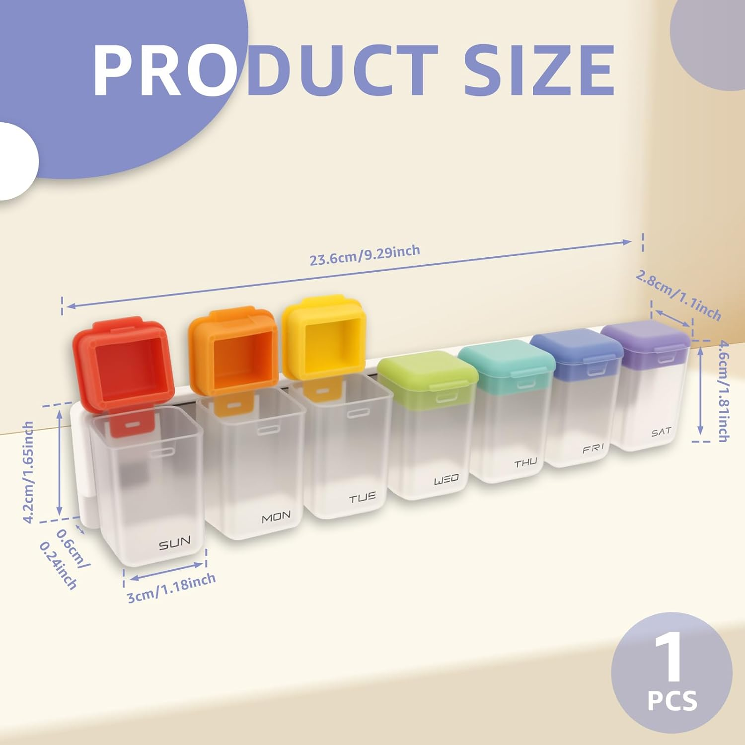 Plastic Magnetic Weekly Pill Organizer, Removable Large Capacity Weekly Pill Dispenser Box, with Sealed Lid for Supplement Vitamins Fish Oil (Colourful) image number 2