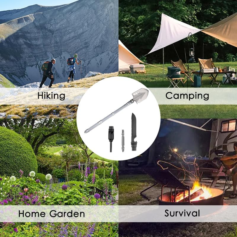 Leona Co Multi Purpose Survival Shovel, Military Foldable Camping Shovel Multitool, Tactical Shovel with Collapsible Spade for Trenching, Hiking, Car Emergency image number 5