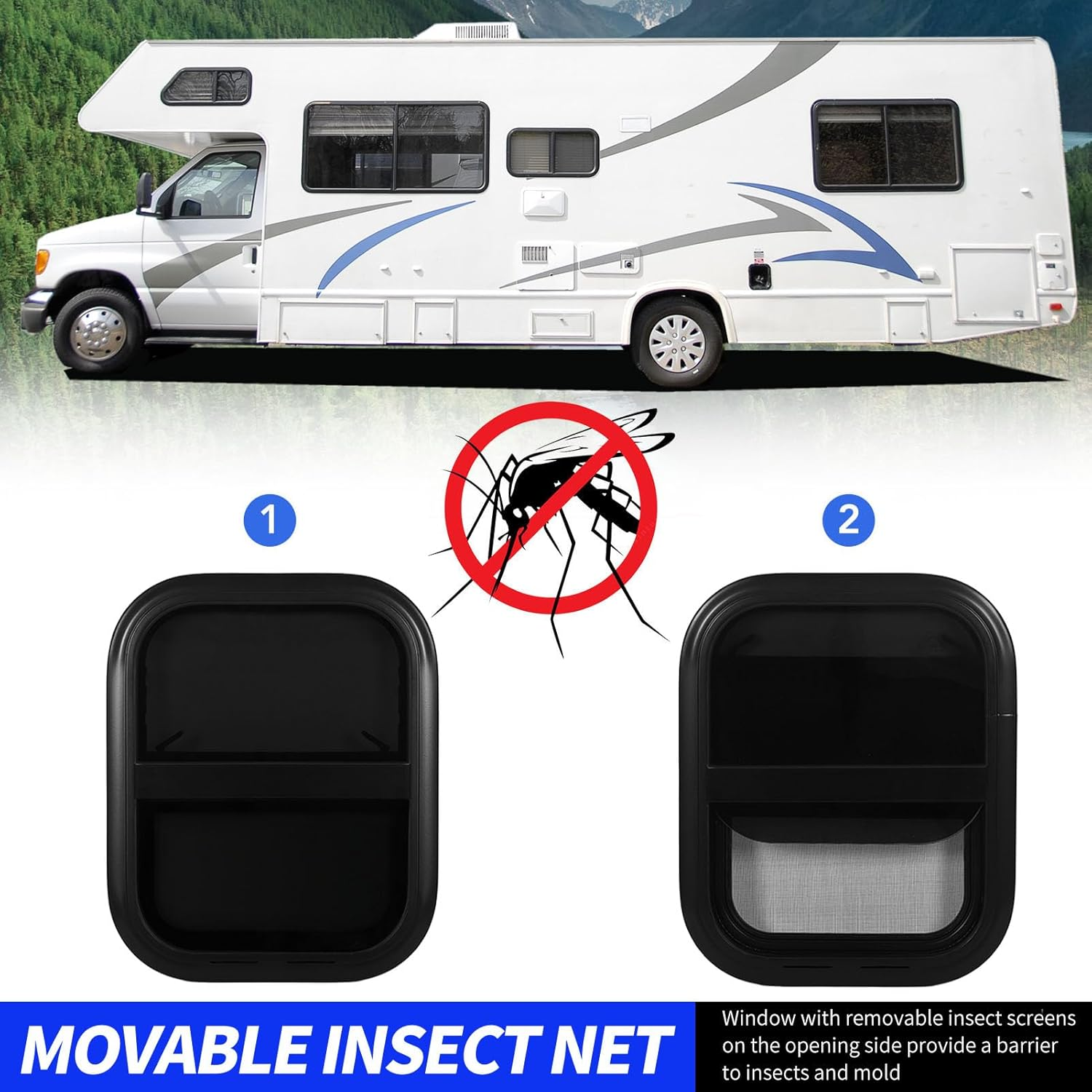 RV Sliding Window L300 H500Mm, UV Blocking Insectproof with Sturdy Construction, Leak Proof Design for Trailer Marine Camper Construction Vehicles (For Wall Thickness: 31 to 36Mm) image number 3