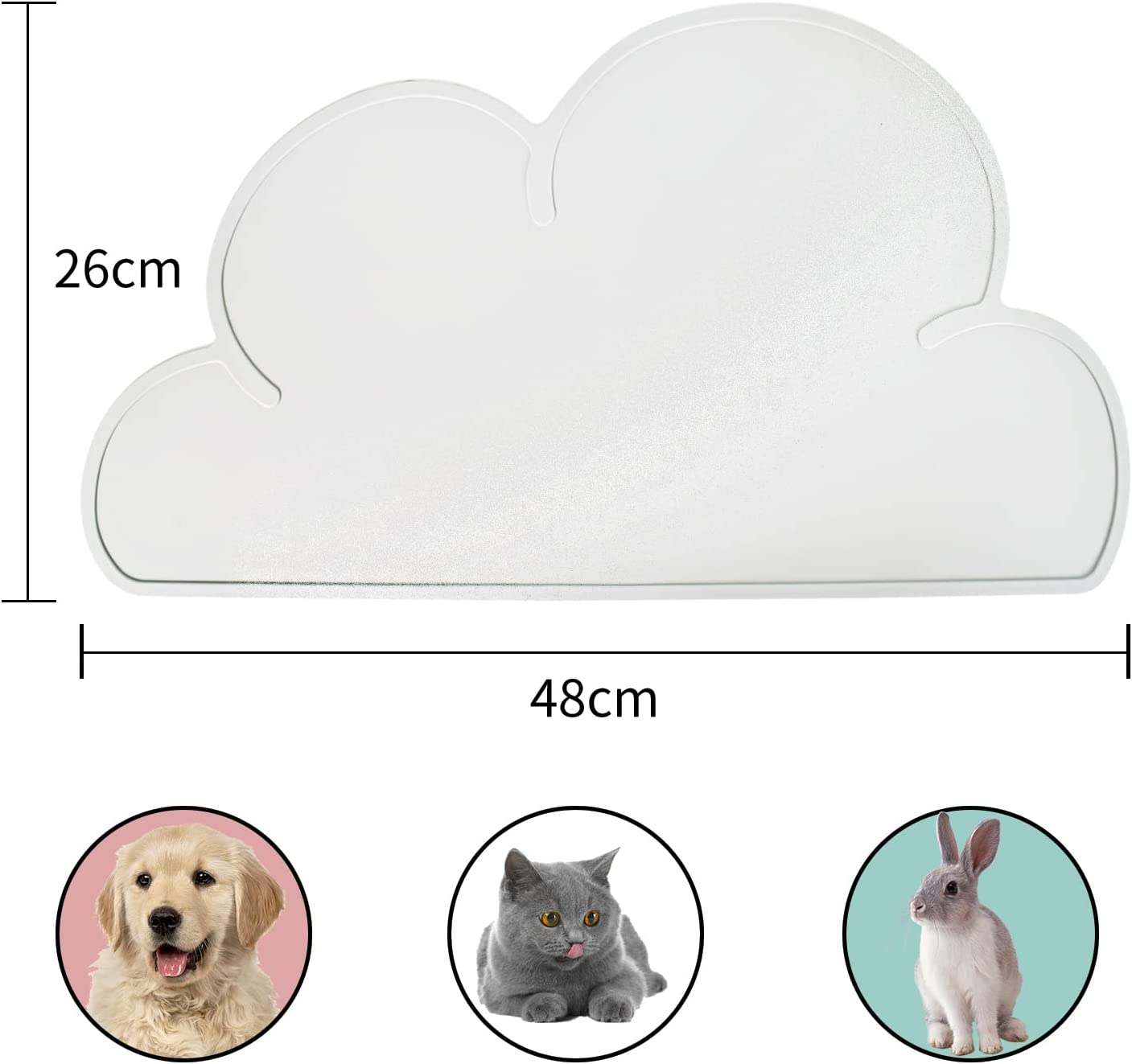 Colexy Silicone Feeding Bowl Mat, Non-Slip Waterproof Pet Placemat, Bowl Mat, Dogs, Cats, Feeding Mats, 48 X 26 Cm, Grey (Clouds) image number 1
