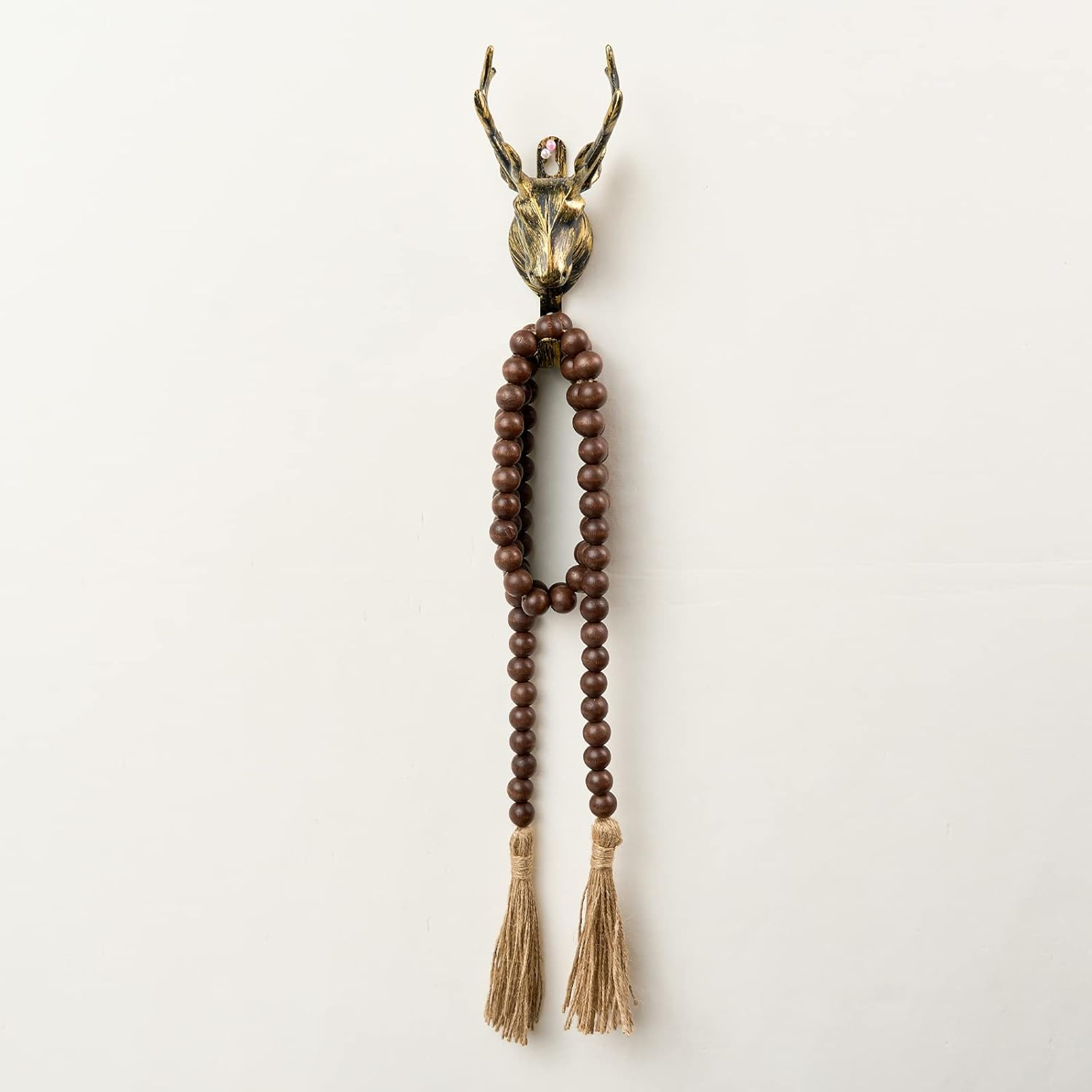 OMISHE 59In Wood Bead Garland with Tassels, Decorative Farmhouse Wall Hanging for Home Festival Decor, Dark Brown image number 1