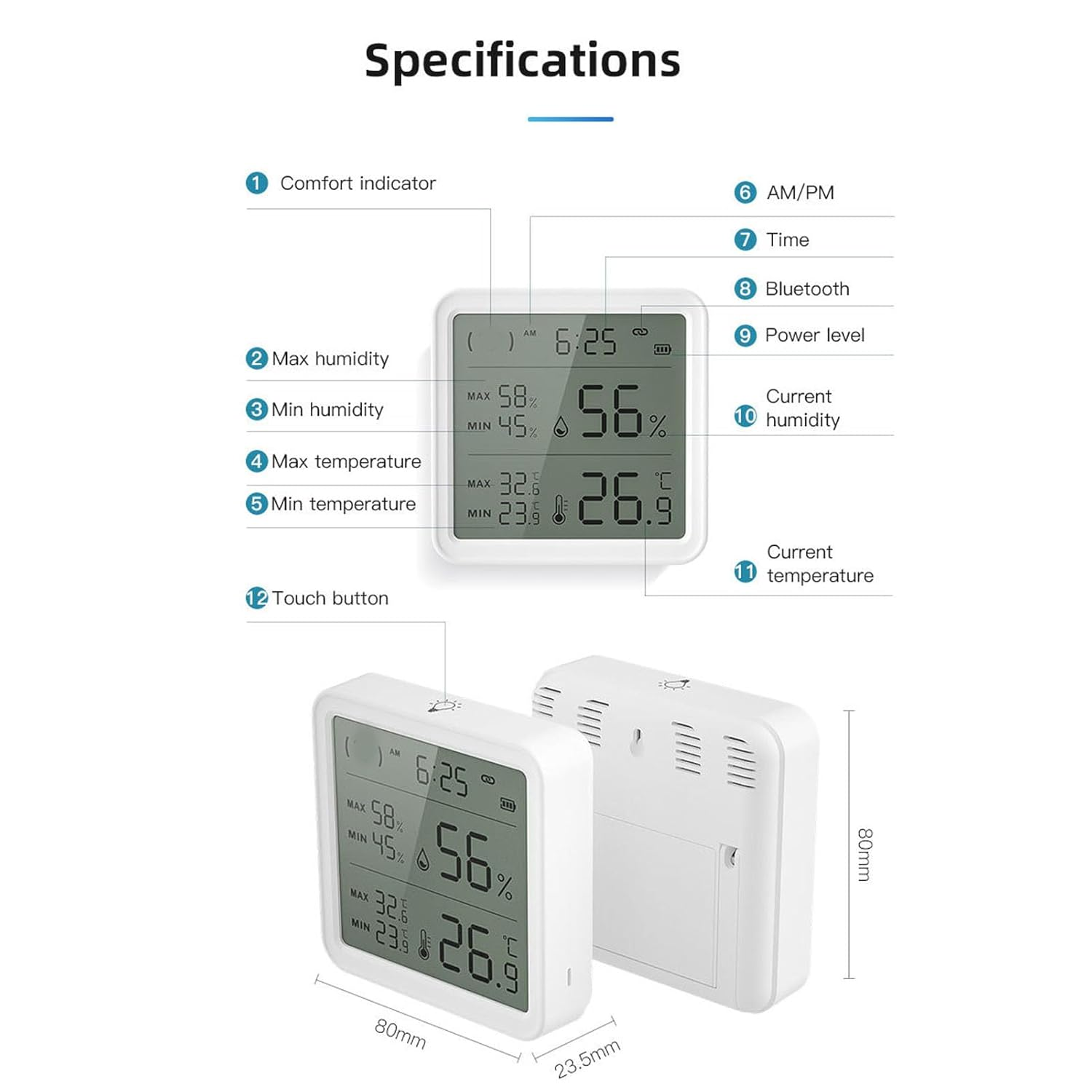 Jiawu Electronic Temperature Humidity Gauge Long Battery Life for Indoor Outdoor Use ABS Material Black image number 6