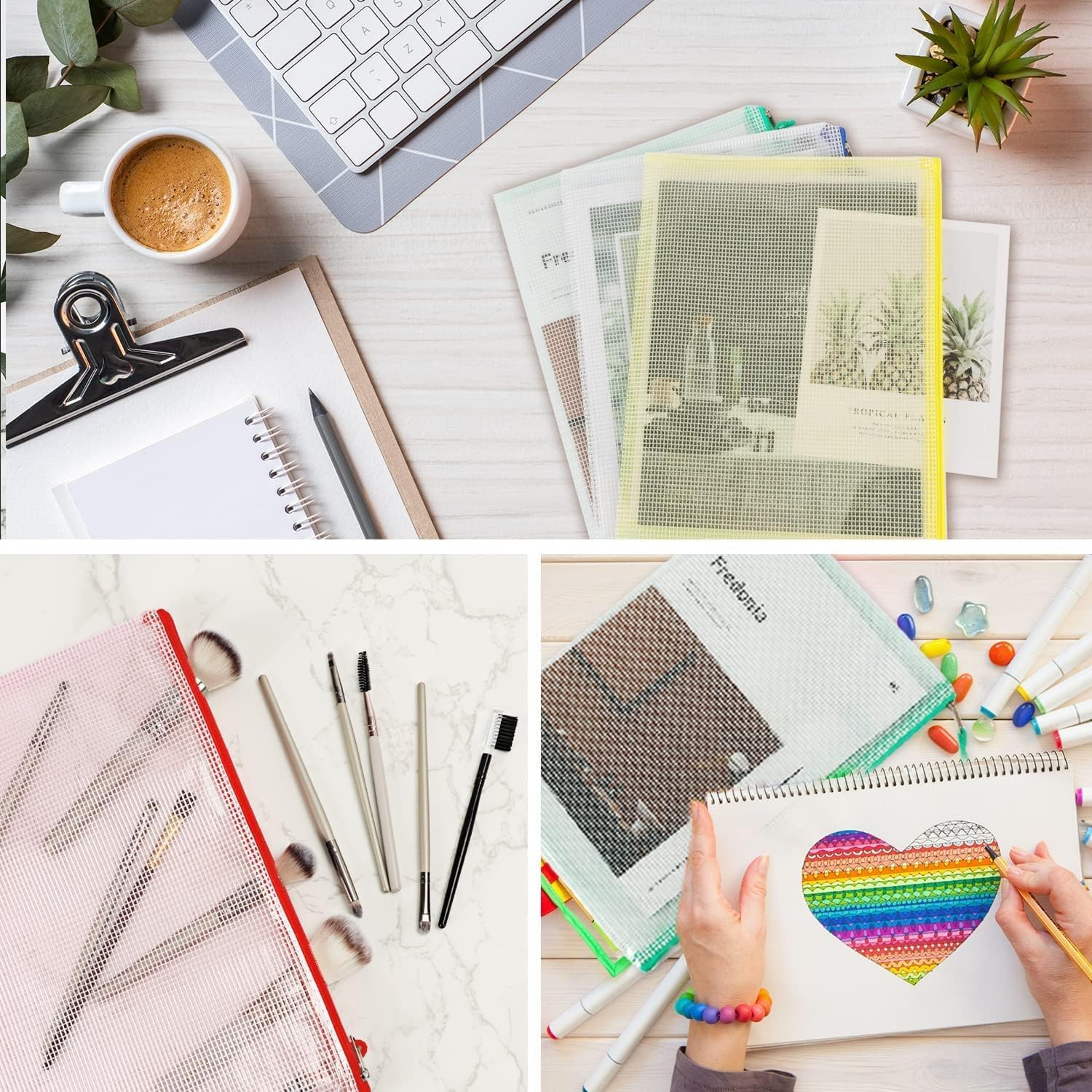 10Pcs A4 Mesh Zipper File Bags,Reusable File Folders Waterproof Document Bags,5 Color Zipper Bags for School Office Supplies, Home and Business Travel image number 5