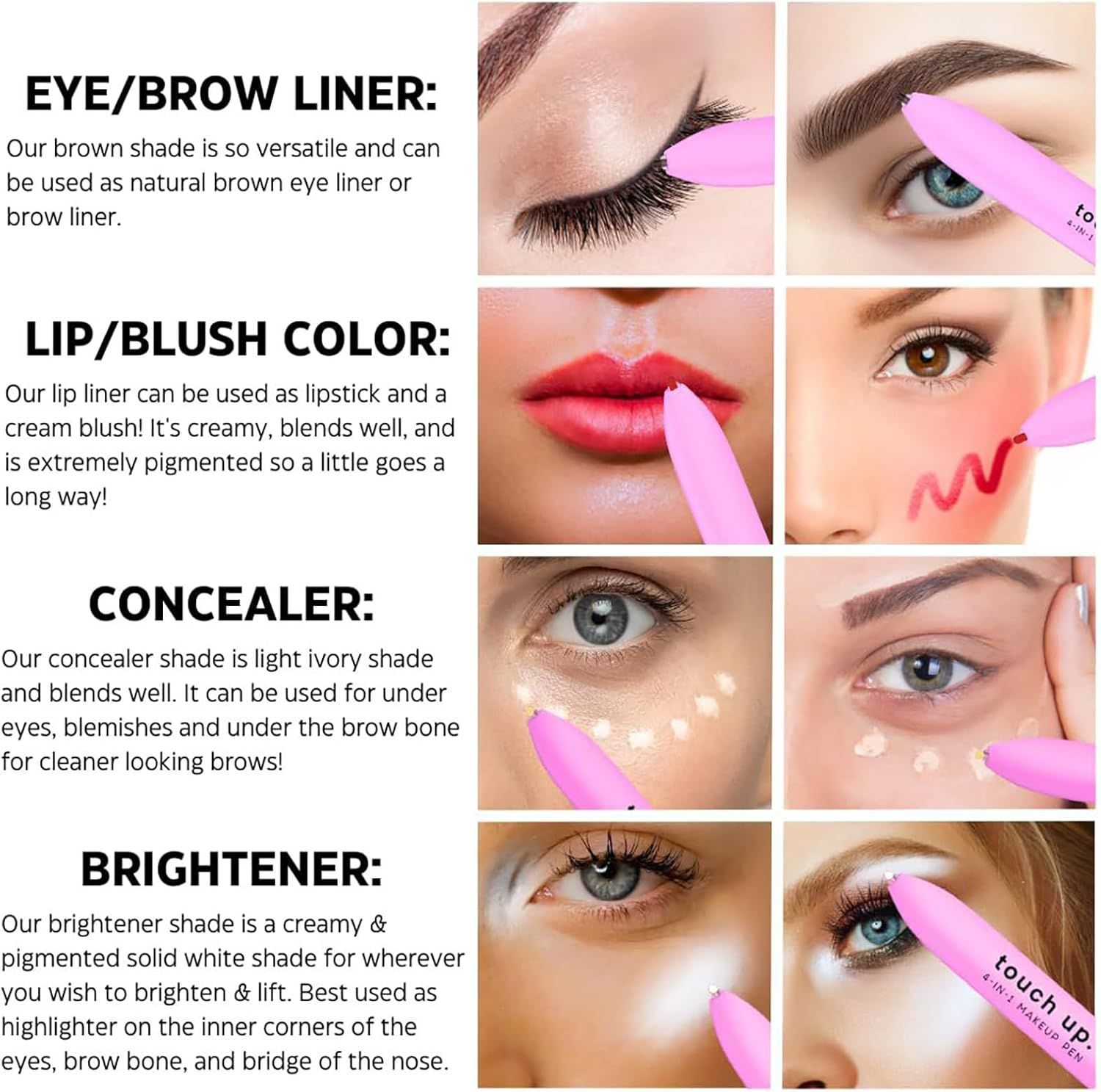 4-In-1 Makeup Pen, 8 Color Eye Liner, Brow Liner, Lip Liner, & Highlighter Pen, Waterproof All in One Makeup Pen Eye Long-Lasting Multi-Function Makeup Beauty Pencil #B