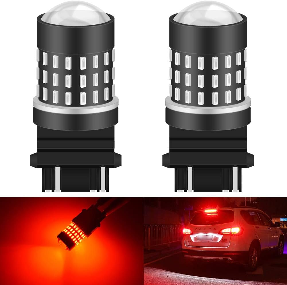 KATUR 3157 3047 3057 3155 3156 Led Light Bulb High Power 3014 54 Chipsets Super Bright 650 Lumens Replace for Turn Signal Back up Reverse Brake Tail Stop Parking RV Lights,Brilliant Red(Pack of 2) image number 3
