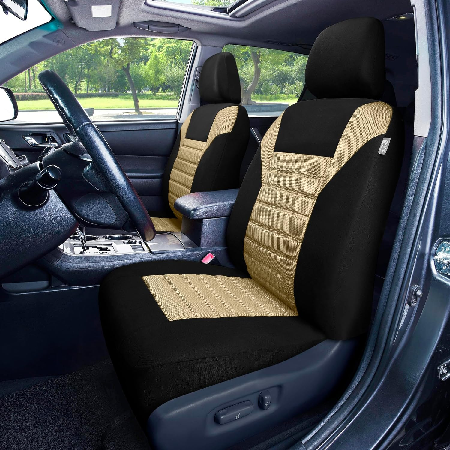 FH Group Car Seat Covers Full Set Beige 3D Air Mesh - Universal Fit, Automotive Seat Covers, Low Back Seat Cover, Airbag Compatible, Split Bench Rear Seat, Washable Car Seat Cover for SUV, Sedan image number 6