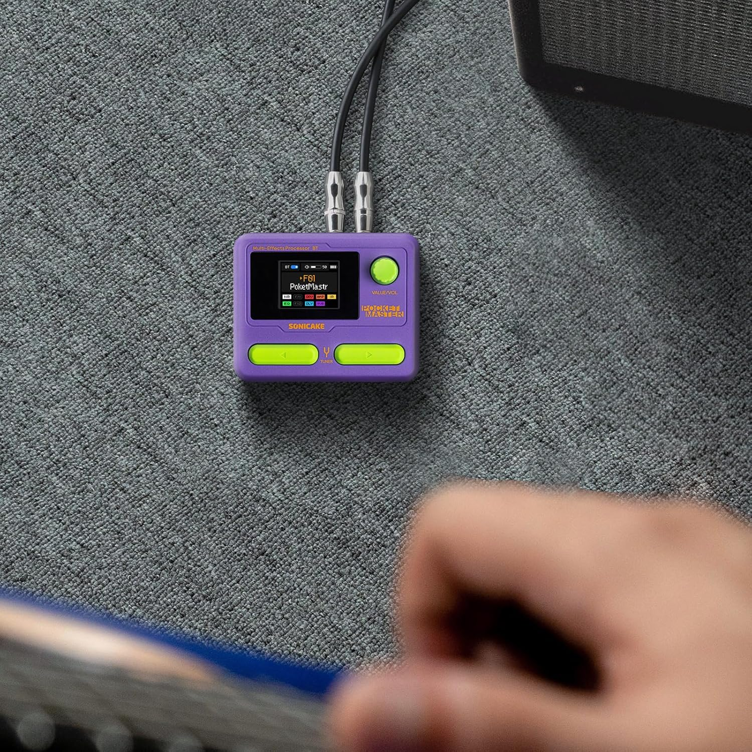 SONICAKE Pocket Master Guitar Bass Amp Modeling IR Cabinets Simulation Multi-Effects with Stereo OTG USB Audio Interface BT Audio 1.77" LCD Color Screen (Purple)