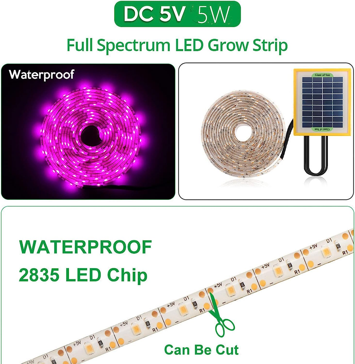 Solar Plant Grow Light Strip, 5W Solar Powered LED Plant Growing Lamp with Solar Panel Fast Heat Dissipation, Full Spectrum Plant Light for Outdoor Indoor Garden Greenhouse Potted image number 2