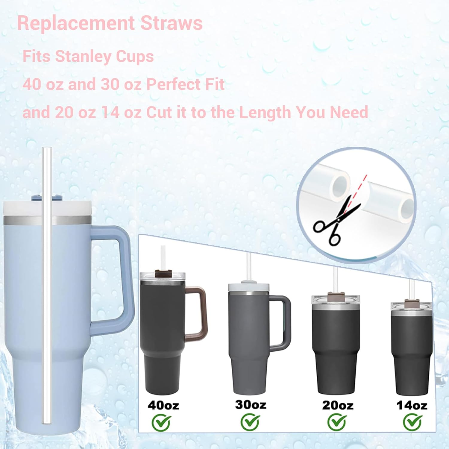 VAVCASE Straws with Cover Cap for Stanley 40Oz Tumbler Replacement - 6Pcs Covers, 4Pcs Straws for 20, 30 & 40Oz Cups, Charms Accessories Set, Large, Clear image number 3