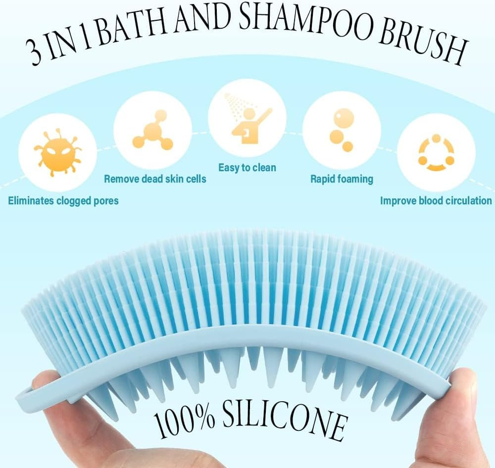 Heatunk 2-In-1 Silicone Bath and Shampoo Brush Set: Exfoliating Body Scrubber, Head Scrubber, Scalp Massager - Shower Essential, Easy to Clean (3-Pack) image number 6