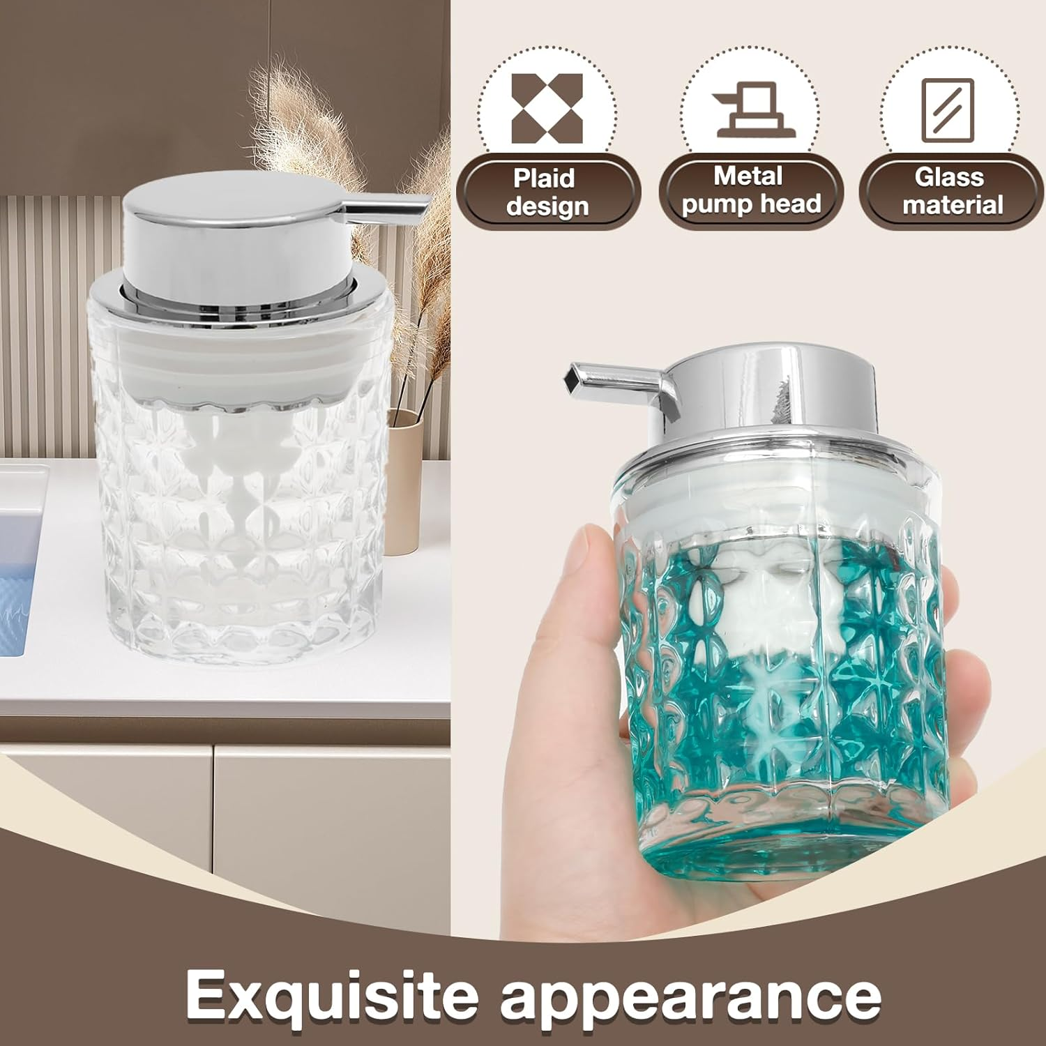 DJAPWPX Foaming Soap Dispenser with Metal Pump 200Ml Refillable Foaming Hand Soap Dispenser with Wide Opening for Kitchen Bathroom Washroom (1) image number 1