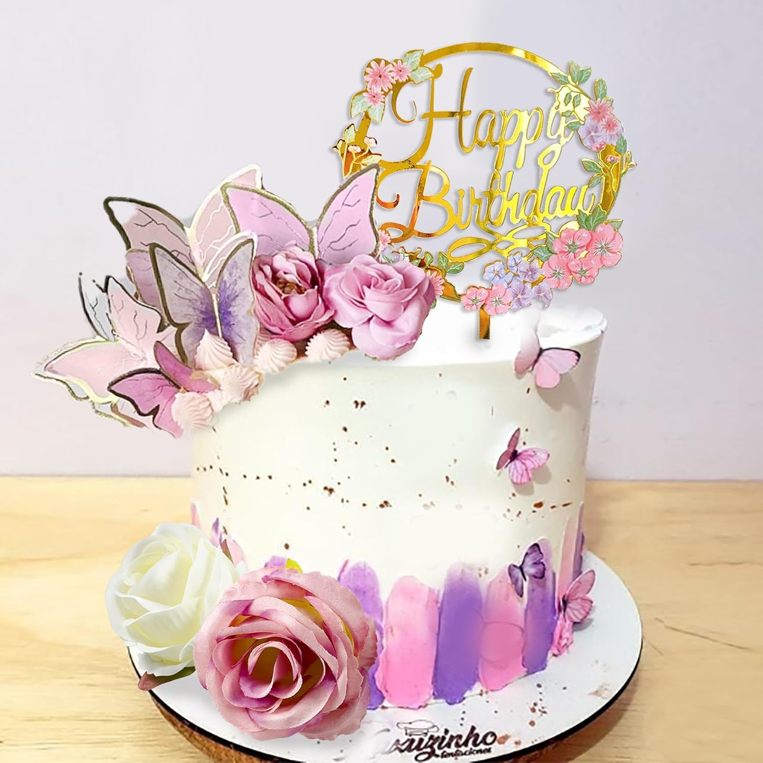 28 Pcs Butterfly Cake Topper Butterfly Cake Decorations with Artificial Flowers for Women Girls Birthday Anniversary Party Supplies image number 3