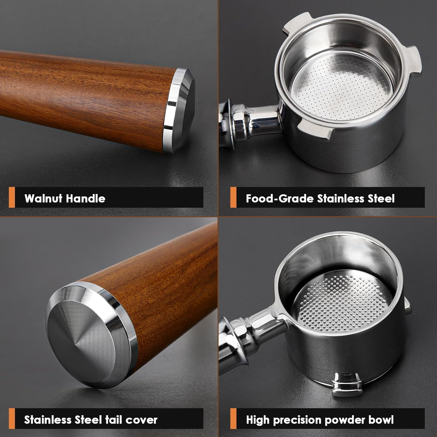 3 Ear Filter Holder for De'Longhi La Specialista Espresso Machine, 51Mm, EC9335, 9155, 9355, 9665, 100% Cup, Stainless Steel Filter Basket and Walnut Handle DE image number 2