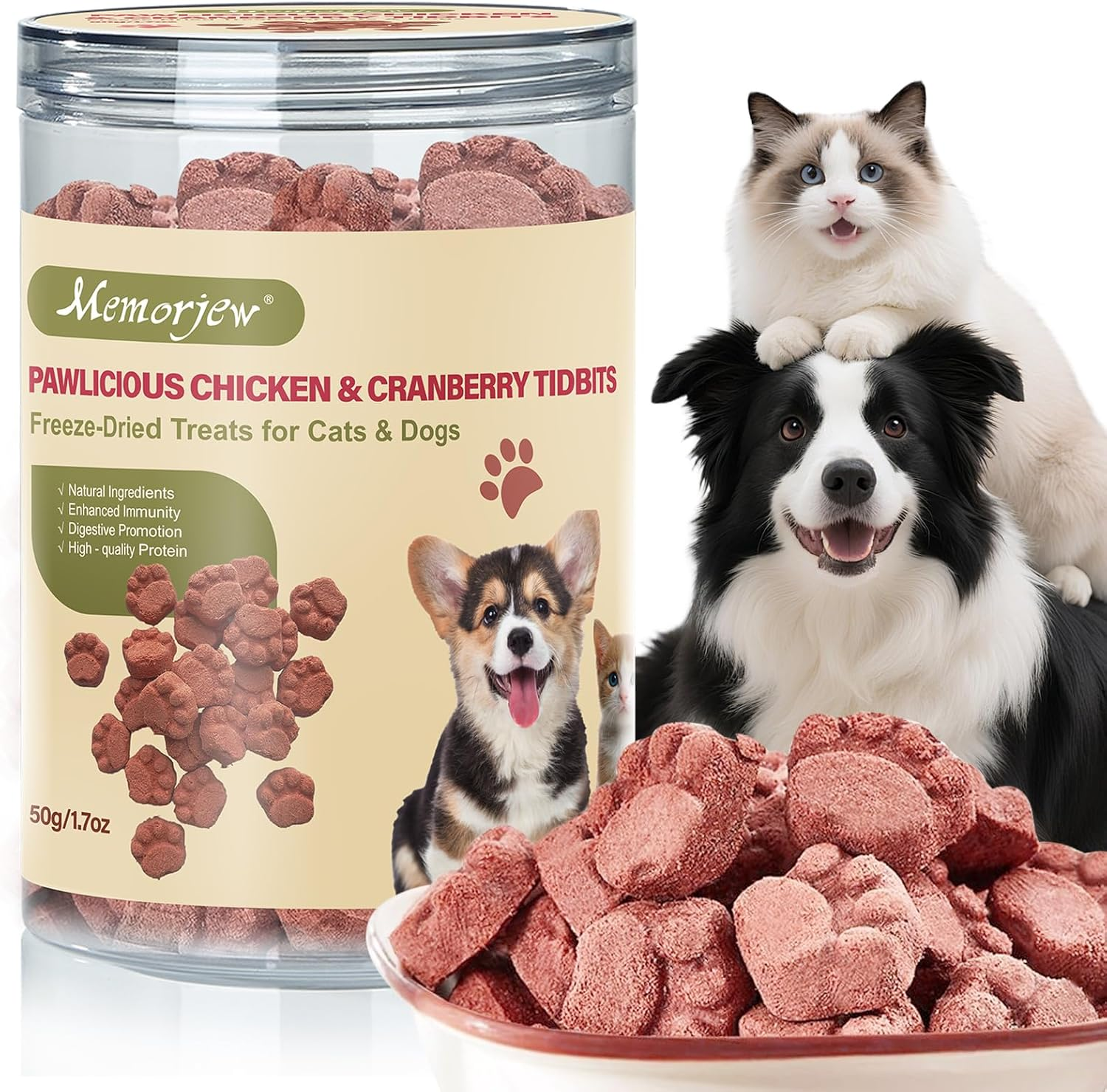 Freeze - Dried Chicken & Cranberry Blend for Cats & Dogs | Natural Dental Care & Nutritious Pet Food,50G image number 6