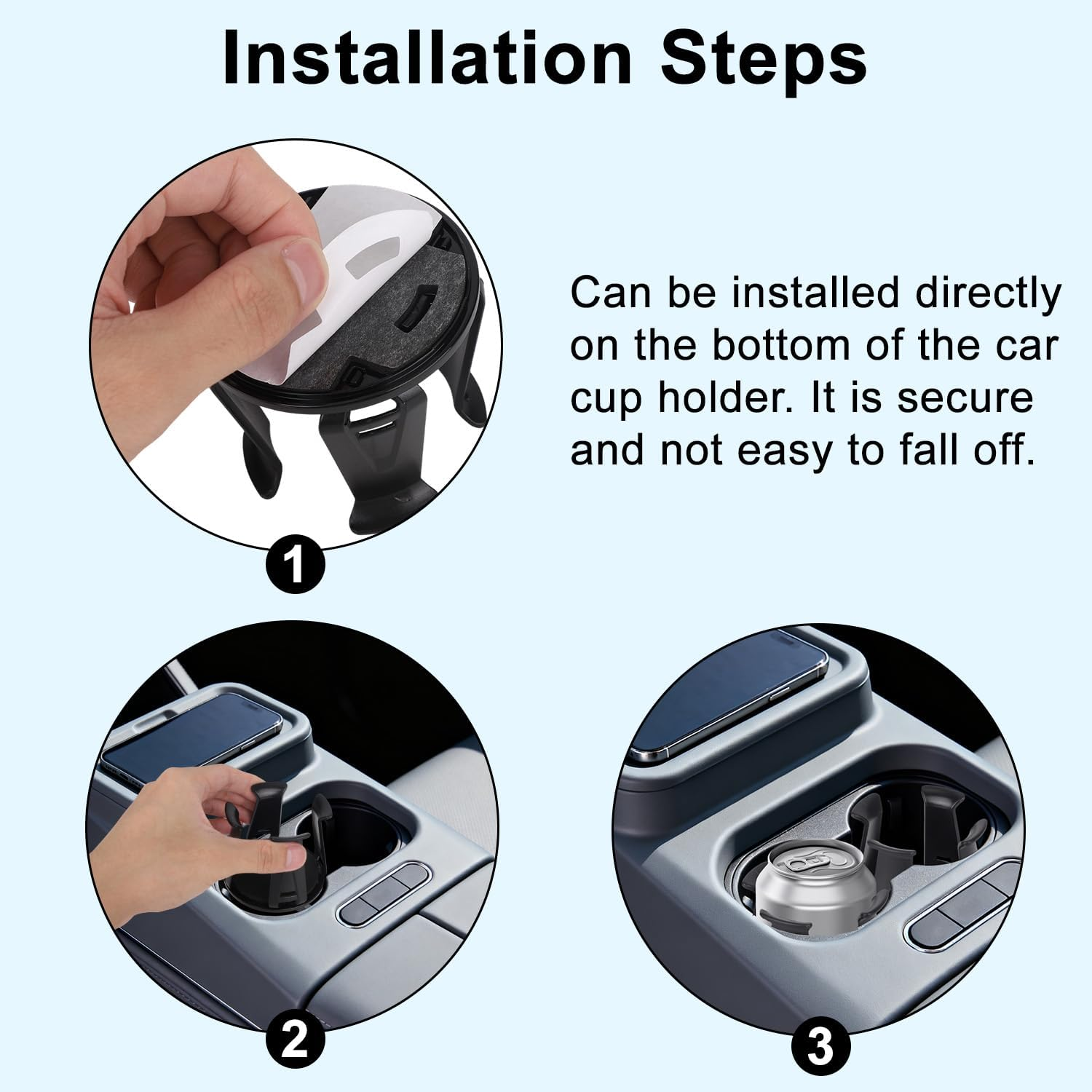 2Pcs Car Cup Holders Insert, Self-Adhesive Automotive Cupholder Wiggle Free Design Easy to Use Automotive Interior Accessories for Fixing Water Cups and Drinks (Black) image number 3