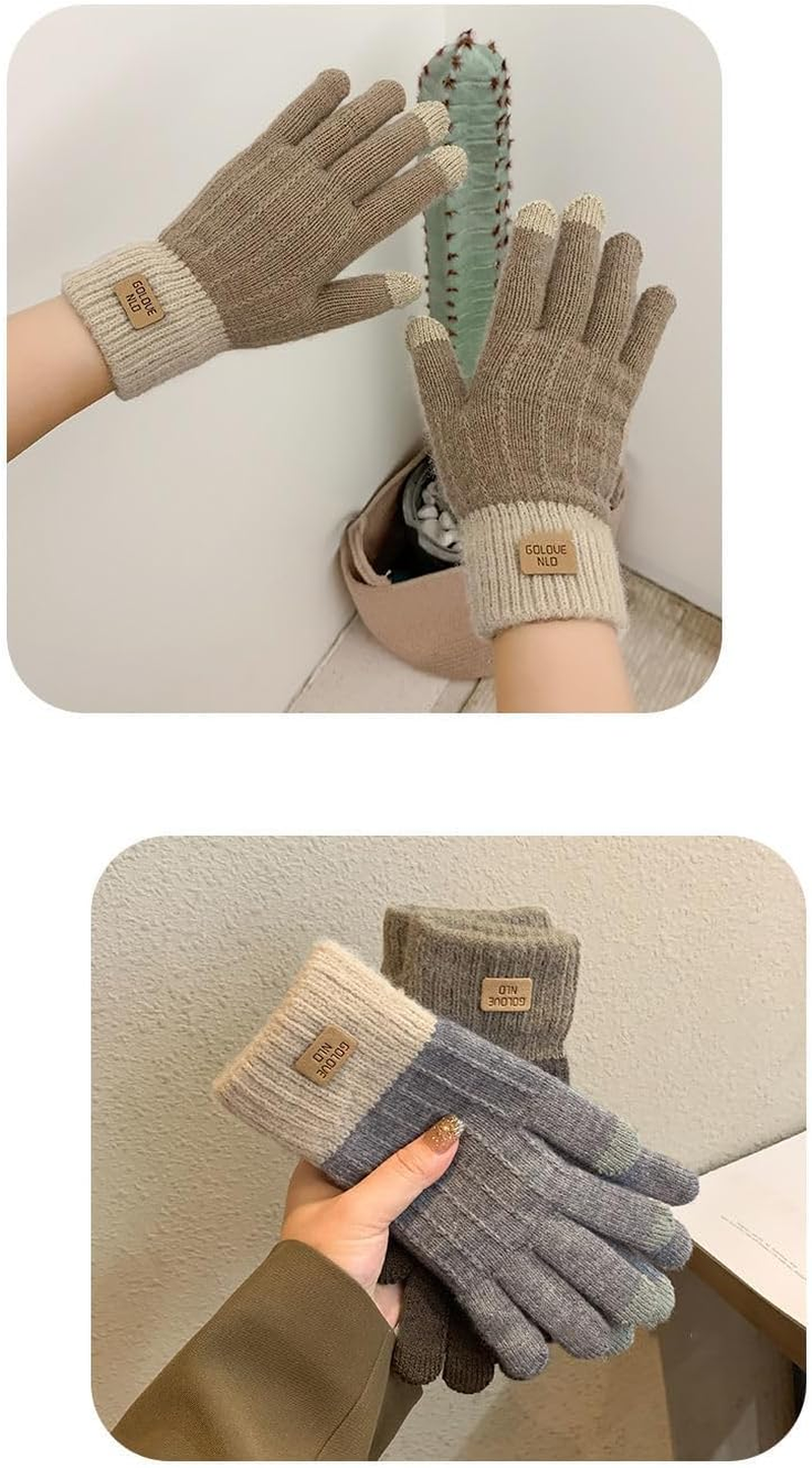 Women Gloves Winter Touch Screen Knitted Warm Gloves, MH MOIHSING Elastic Warm Fleece Anti-Slip Working Running Gloves for Women, Winter Gloves for Skiing Cycling Hiking Driving Outdoor Sports (Kahki) image number 2