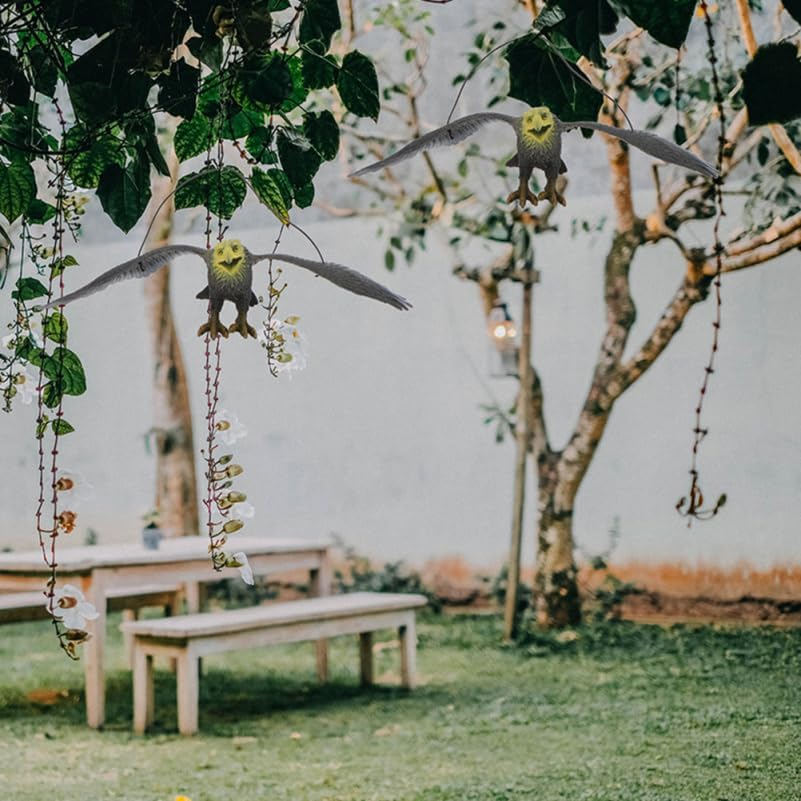 STOBAZA Owl Decoy, Lifelike Flying Hawk Decoy with Hanging Strings, Eagle Shaped Bird Deterrent, Fake Scarer, Cat Bird for Garden Decoration image number 1