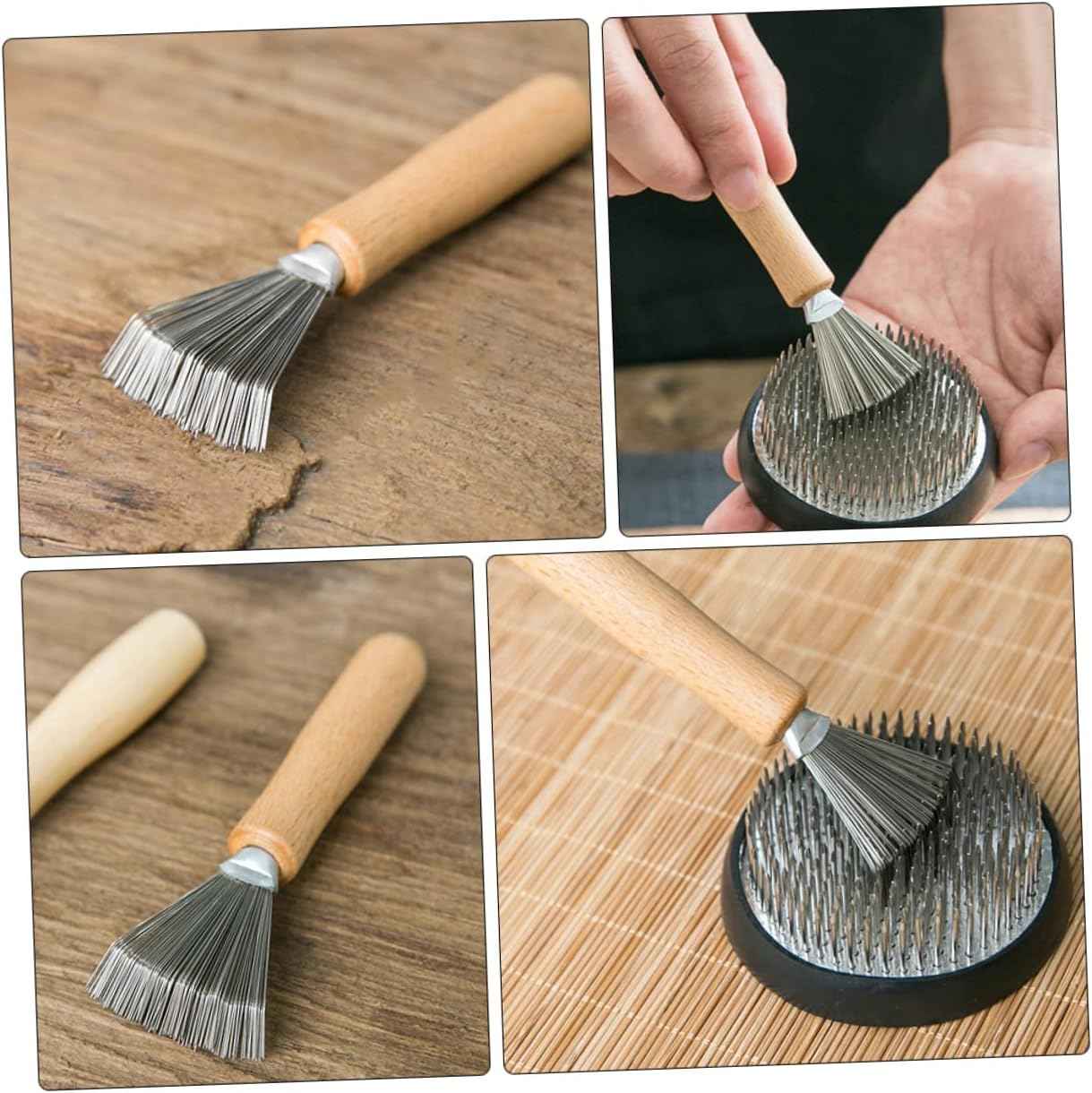MERRYHAPY Garden Cleaning Rake Flower Arrangement Holder Cleaner Non-Slip Wood Handle image number 3