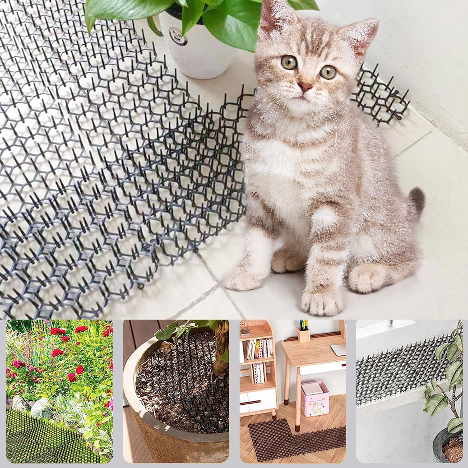 Thorn Grid against Cats, 15 Pieces Cat Mat with Spikes, Thorn Grid, Animal Barrier against Cats, Animal Repellent, Scat Spike, Animal Barrier, Thorn Grid, Cat Repellent for Cats, Rabbits, Birds image number 1
