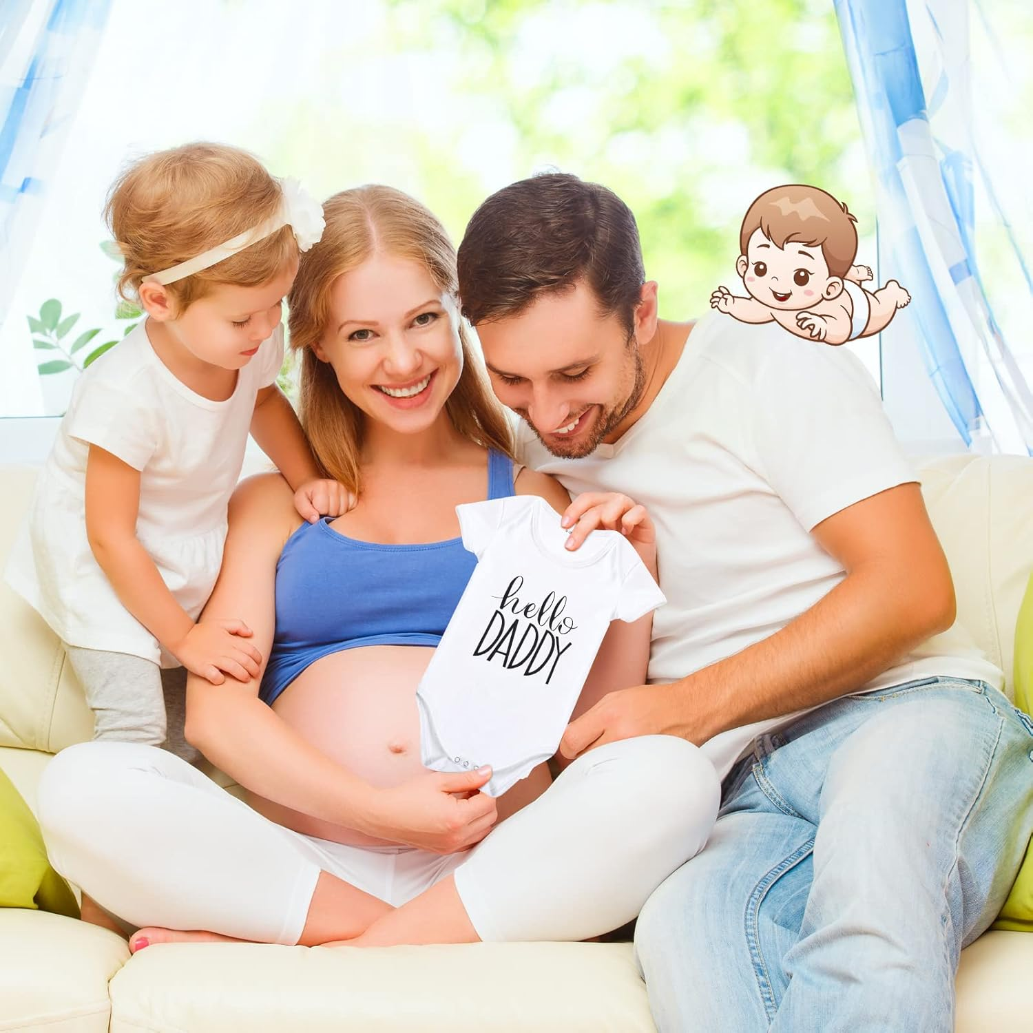 Jiuguva Surprise Pregnancy Announcements for Dad Test Keepsake Box Wooden Baby Announcement Hello Daddy Bodysuit Shoes Reveal Card Envelope Gift Sets Husband Partner image number 3