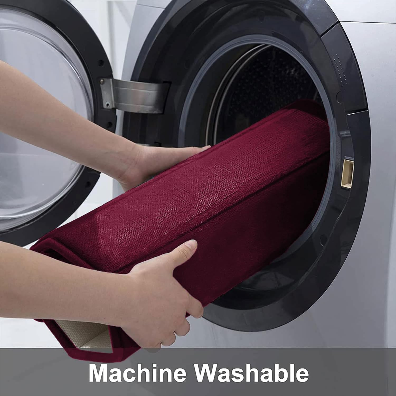 Buganda Memory Foam U-Shaped Contour Toilet Rugs, Non Slip Absorbent Toilet Mat, Thick Soft Washable Bathroom Rugs, Floor Carpet Bath Rugs Mat for Toilet Base (24" X 20", Burgundy) image number 5