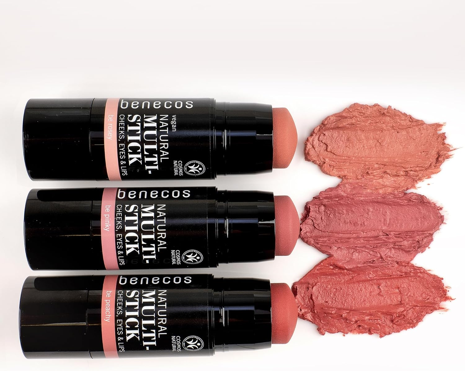 Benecos Natural Multi-Stick, Be Rosey, 4.5G, for Lips, Cheeks and Eyes, 3 Colours