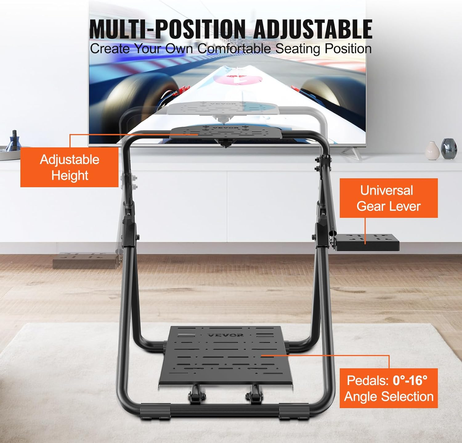 VEVOR Foldable Racing Steering Wheel Stand, Height Adjustable Universal Base Compatible with Logitech & Thrustmaster Racing Wheel and Pedal, Heavy-Duty Frame Standard Gt/Formula Seating Portable image number 6