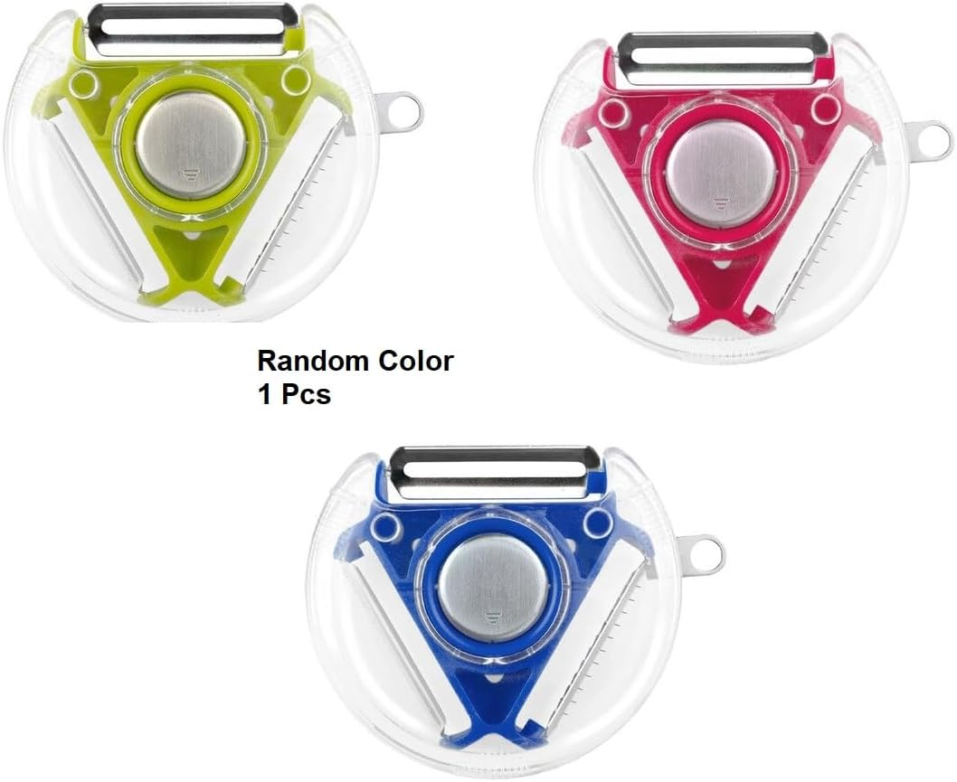 Bliss Gifts & Homewares 3 In-1 Multifunctional Vegetable Peeler I round Hanging Planer Peeler & Cutter I Non-Slip Handle & Sharp Blade I for Peeling All Types of Vegetable and Fruit &ndash; Random Color image number 1