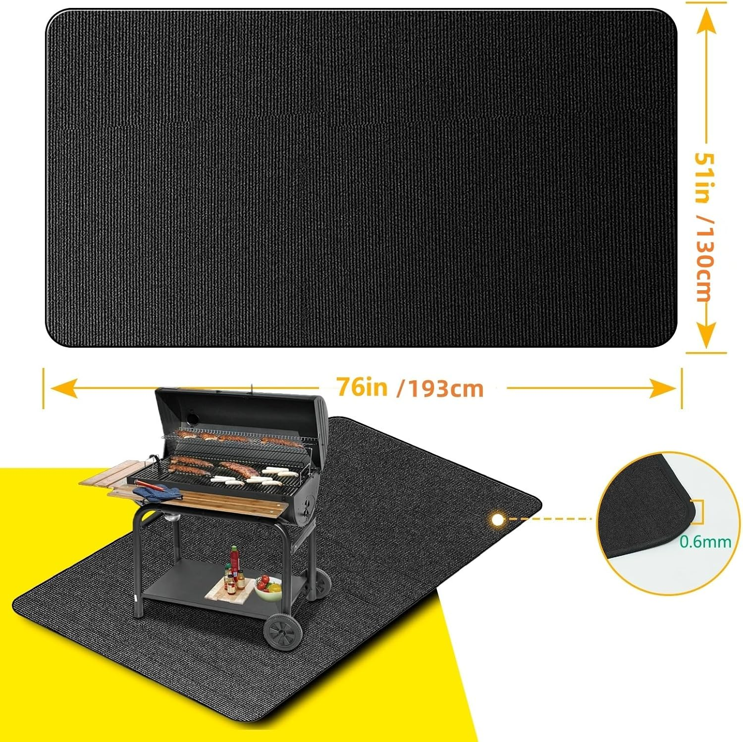 193 * 129Cm Large under Grill Mat for Outdoor Grill &ndash; Double-Sided Fireproof, Waterproof, Oil-Proof BBQ Mat Protector for Deck, Patio, Lawn, or Indoor Fireplace &ndash; Easy to Clean, Durable Design image number 1