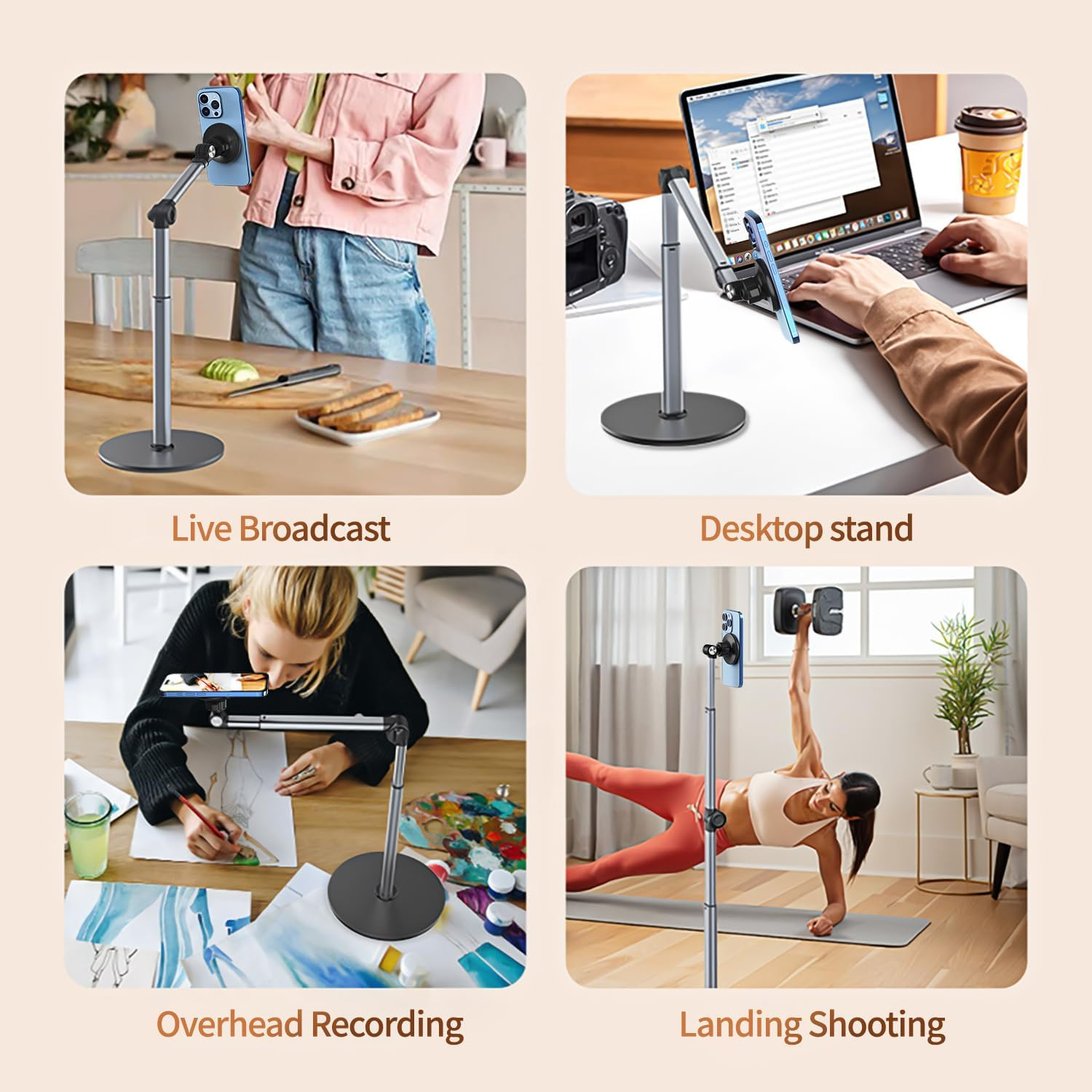 Yayusi Magnetic Overhead Tripod Mobile Phone for Iphone, 30 Cm Long Mobile Phone Holder for Filming, Adjustable and Mobile Phone Tripod Table, Suitable for Live Broadcasts, Meetings, Cooking, Nail Art image number 5