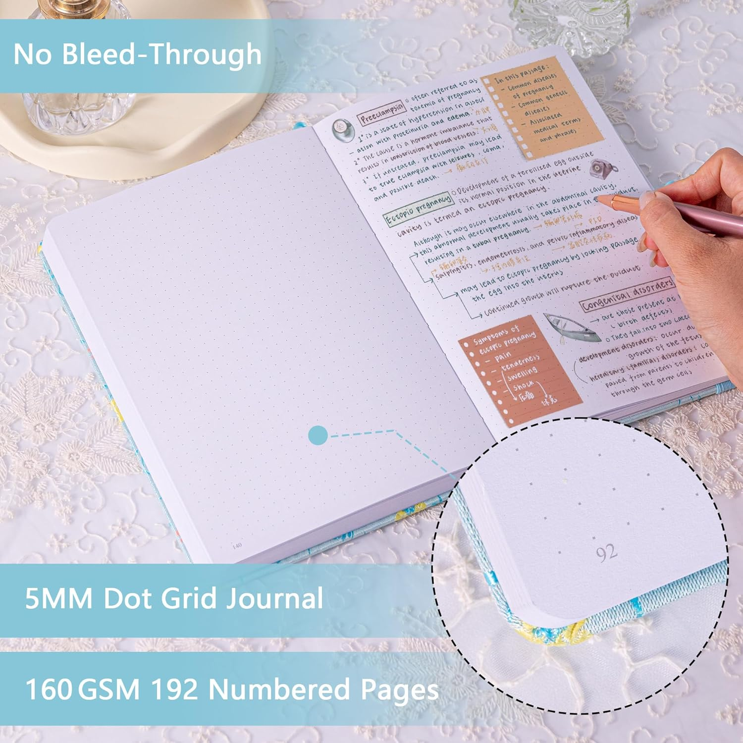 TIEFOSSI Dotted Journal Notebook for Women Men, A5 Journals for Writing, 160Gsm 190 Pages Thick Paper, Perfect for Office & Home School Supplies, 8.4 X 5.8 In image number 7