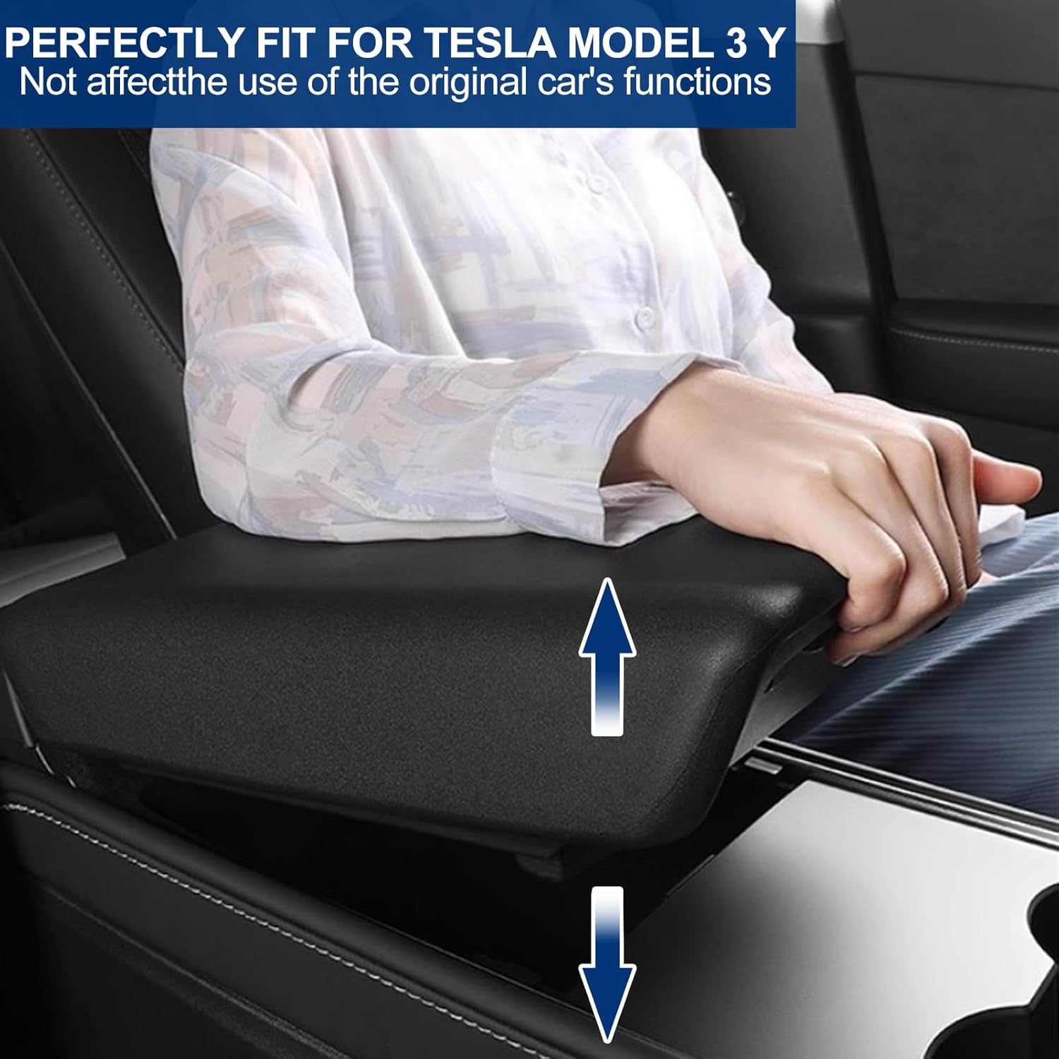 Car Armrest Box Cover for Tesla Model 3 Model Y 2016-2024 Central Control TPE Armrest Anti-Scratch Protector Decoration Tesla Interior Car Accessories (Black) image number 2