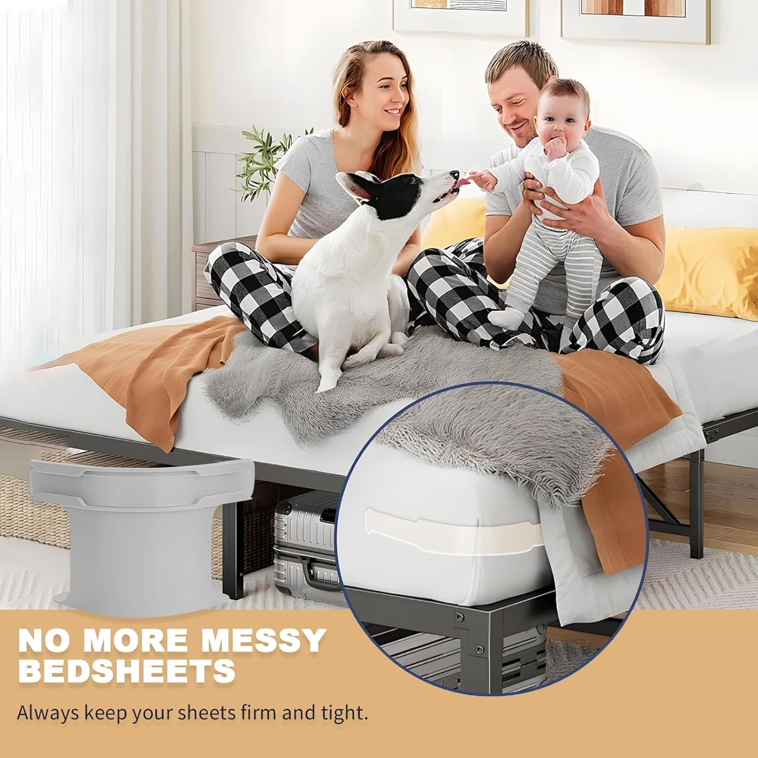 4Pcs Bed Sheet Fixing Clips with Lock Strips, Sheet Corner Holders Bed Sheet Holders Fastener Clips Corner Tightener Clips for Mattress Covers, Blankets, Bedding (Gray) image number 2