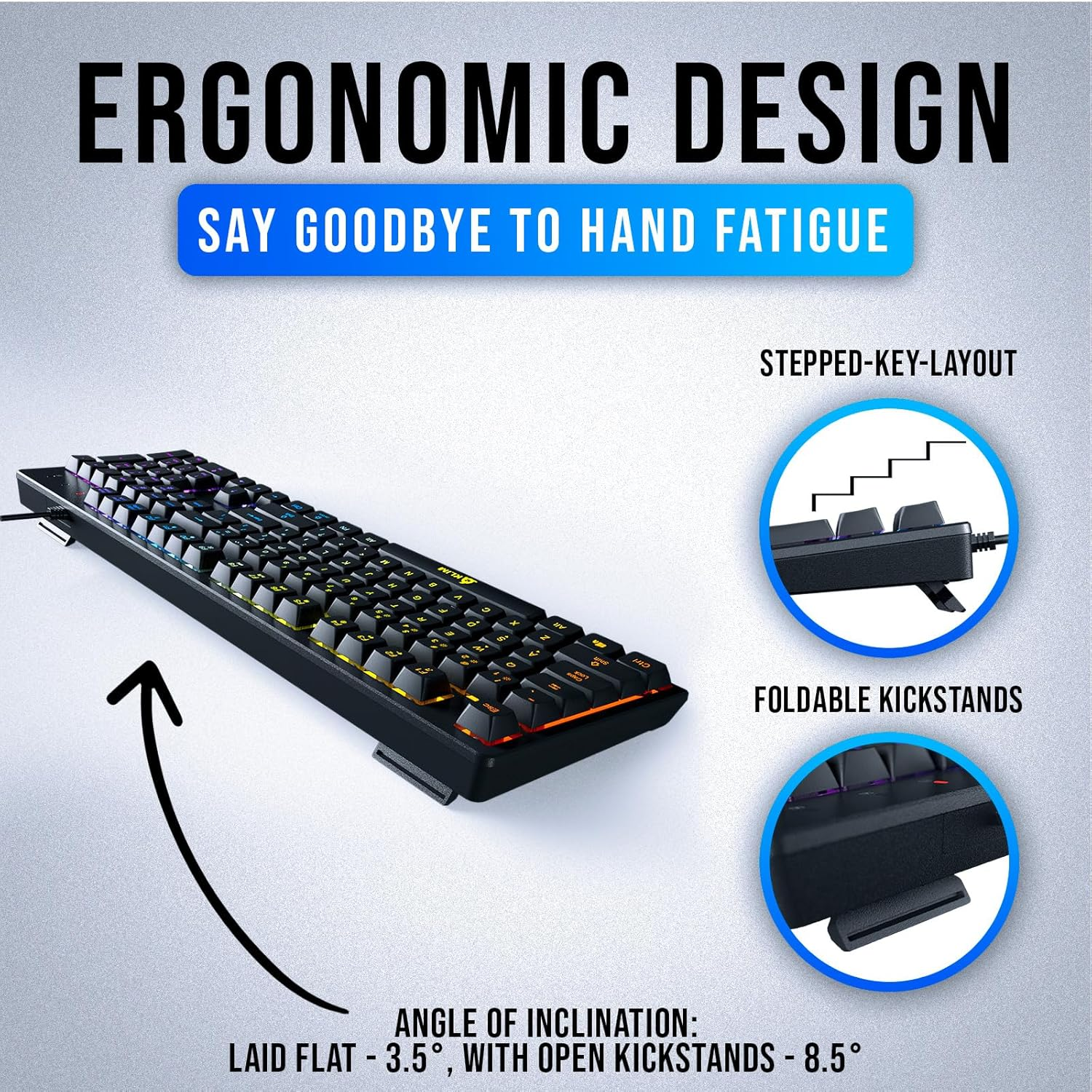 KLIM Chroma Gaming Keyboard Wired USB - New - Durable Ergonomic Waterproof Silent Keyboard - 2 Ms Response Time - Backlit Keyboard for PC Mac PS4 PS5 Keyboard - Black image number 1