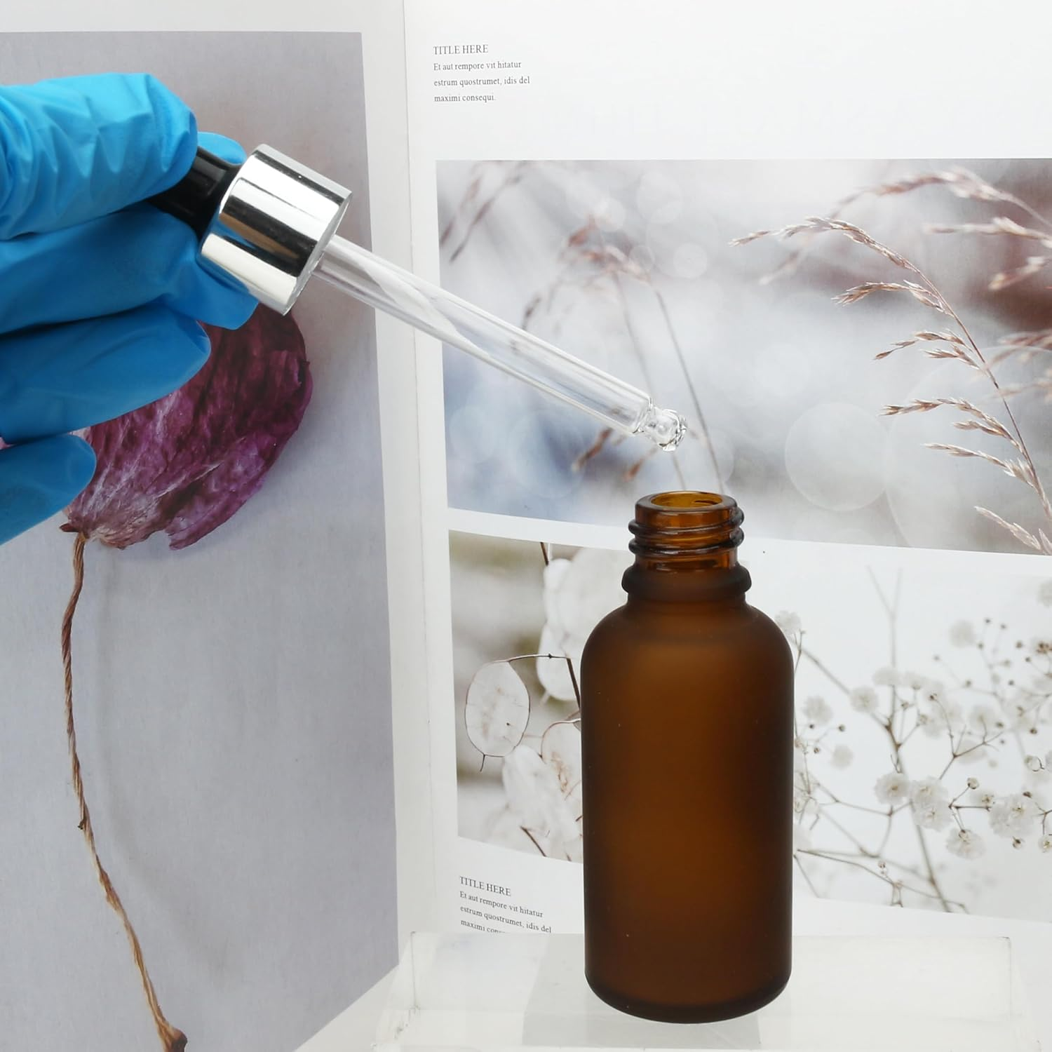 COSIDEA 20 Pcs Empty 30Ml 1Oz Frosted Amber Glass Dropper Bottle for Essential Oil Liquids Travel Bottles for Toiletries image number 4