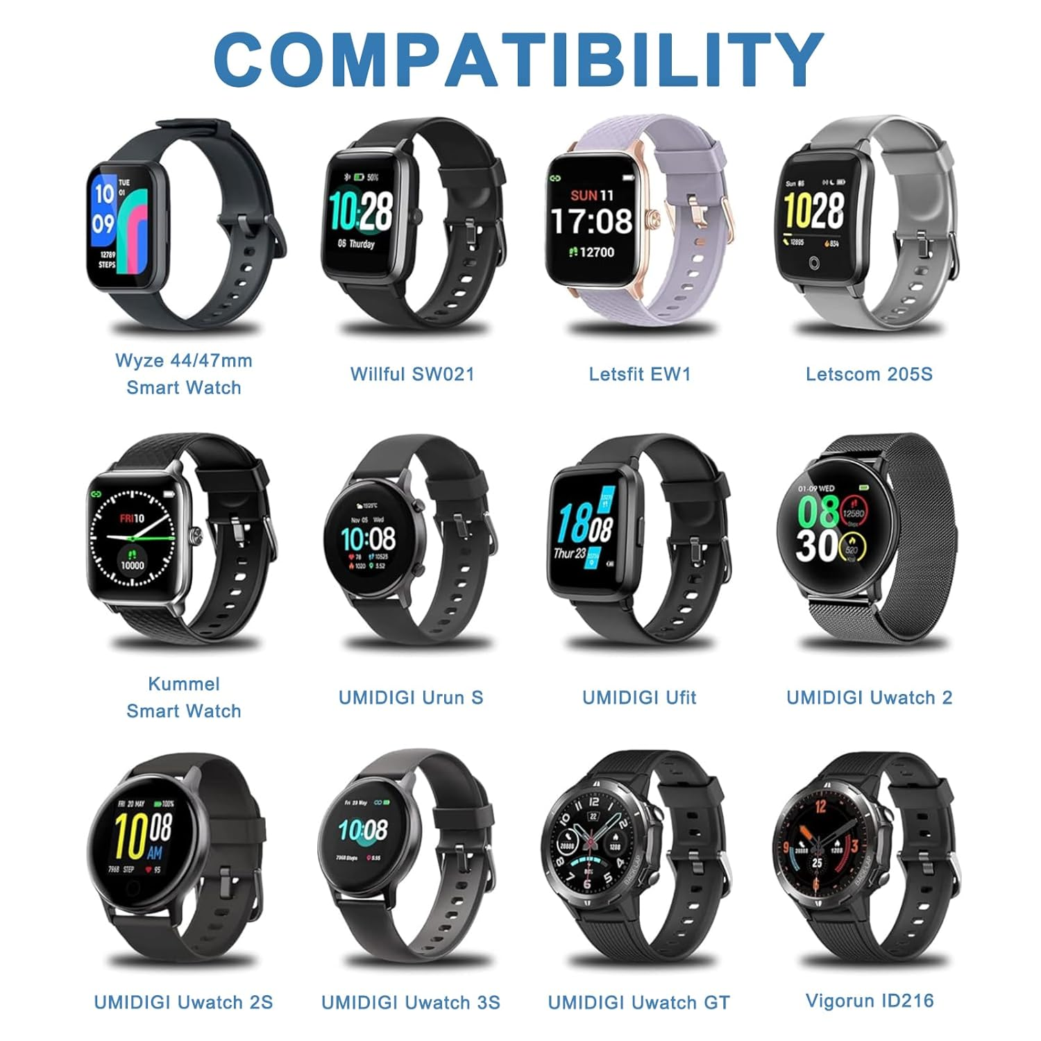 100CM/3.3FT Magnetic USB a Charger Smart Watch Charger 2 Pin Compatible with YAMAY SW023 Willful SW021 SW025 Letsfit ID206 ID205L LETSCOM ID205U LIFEBEE ID205S ID216, Smart Watch Charging Cable image number 5