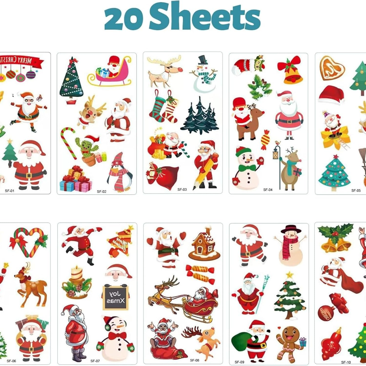 Itadaku 10 Sheets Christmas Temporary Tattoos, Waterproof Cute Tattoo Stickers for Body & Face, Holiday Party Favors, Goodie Bag Fillers for Boys & Girls image number 1