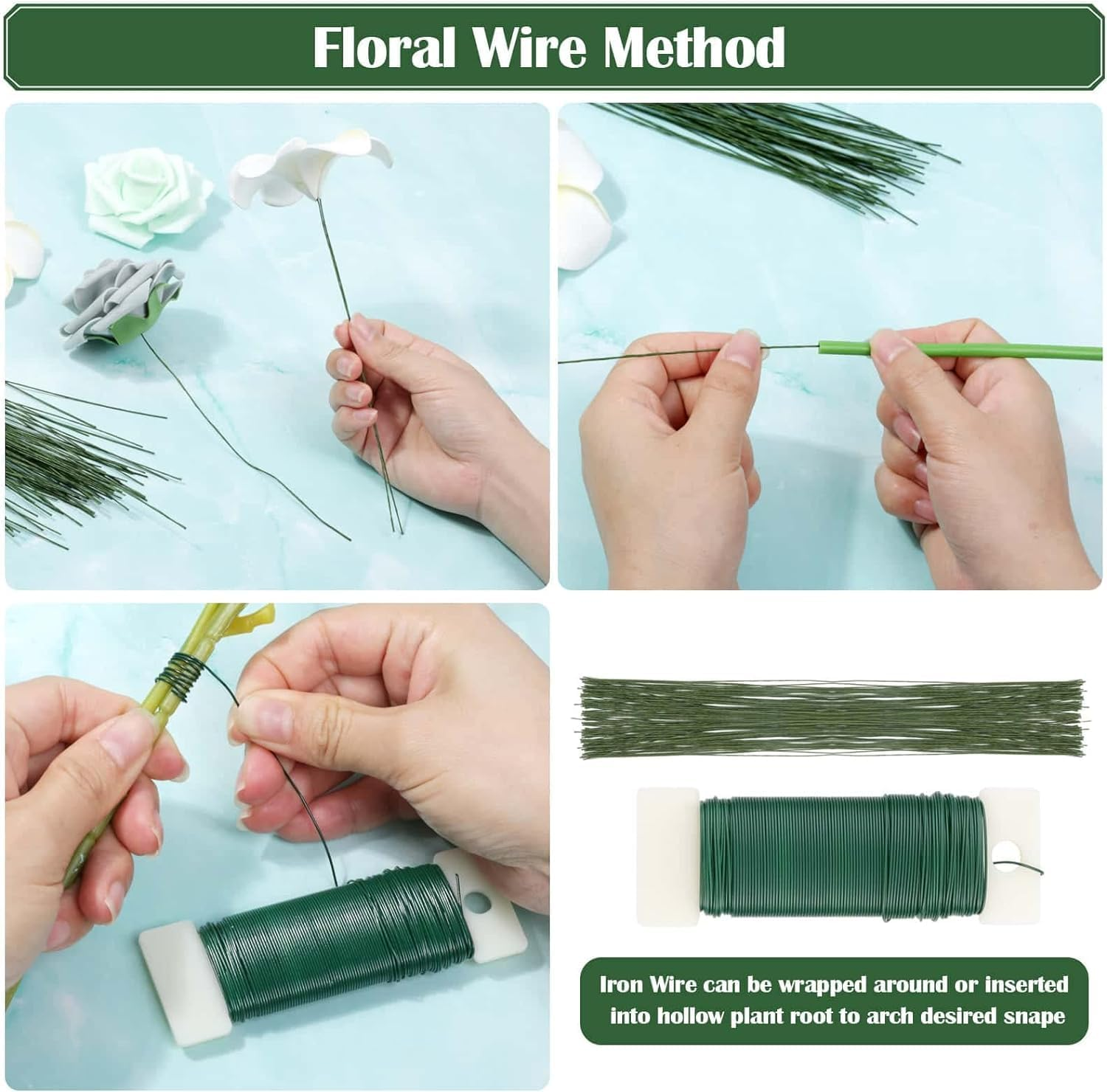 Floral Tape and Floral Wire Arrangement Tools Kit with Wire Cutter 26 Gauge Stem Wire and 22 Gauge Paddle Wire for Bouquet Stem Wrap Florist image number 1