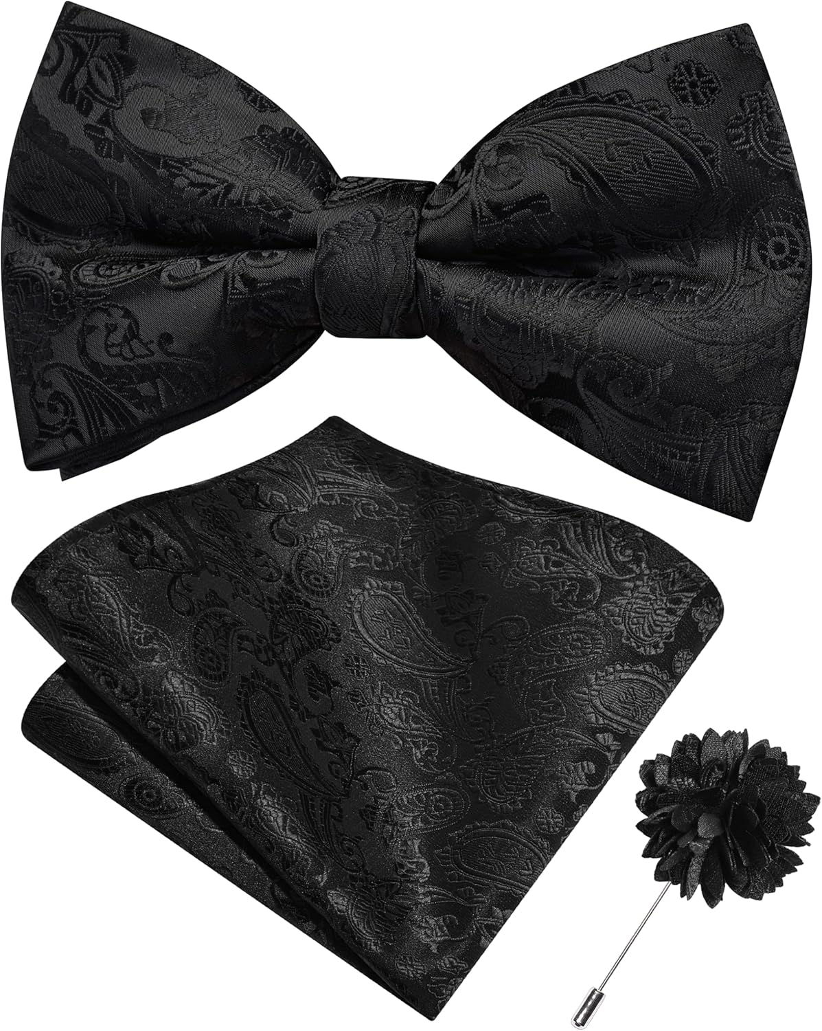 Branduce Paisley Pre-Tied Bow Tie and Pocket Square Lapel Pin Set for Men