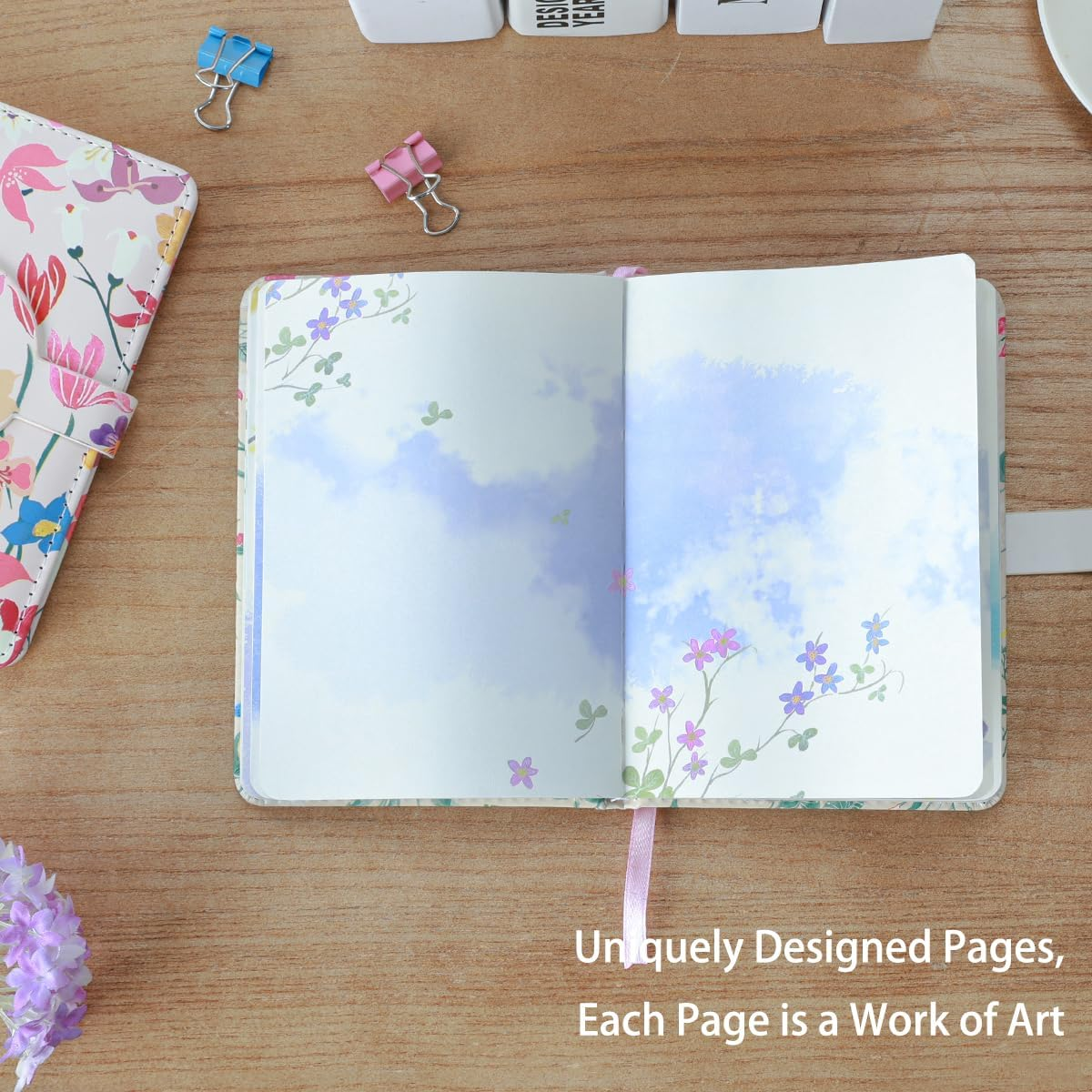 SIIXU Colorful Pocket Notebook A6 - Floral Theme with Unique Flower Illustrations, Vegan Leather, Small Size for Women, Ideal for Journaling, Notes, and Travel image number 5